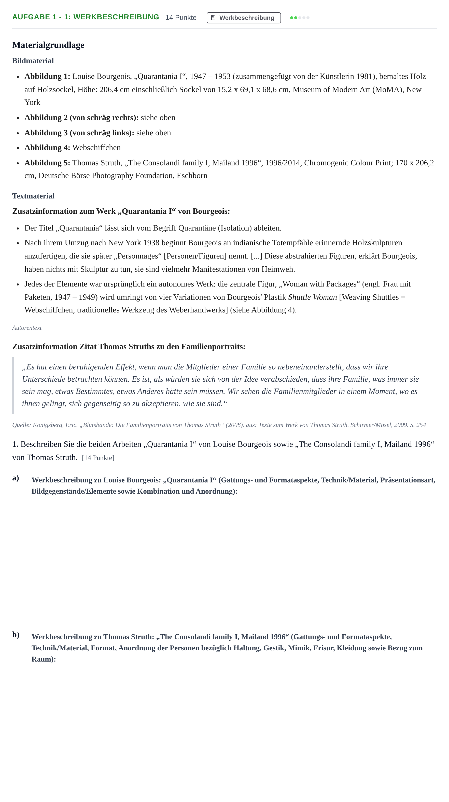 Aufgabenstellung: Aufgabe 1 - 1: Werkbeschreibung · Abitur NRW Kunst LK · Nachtermin 2022