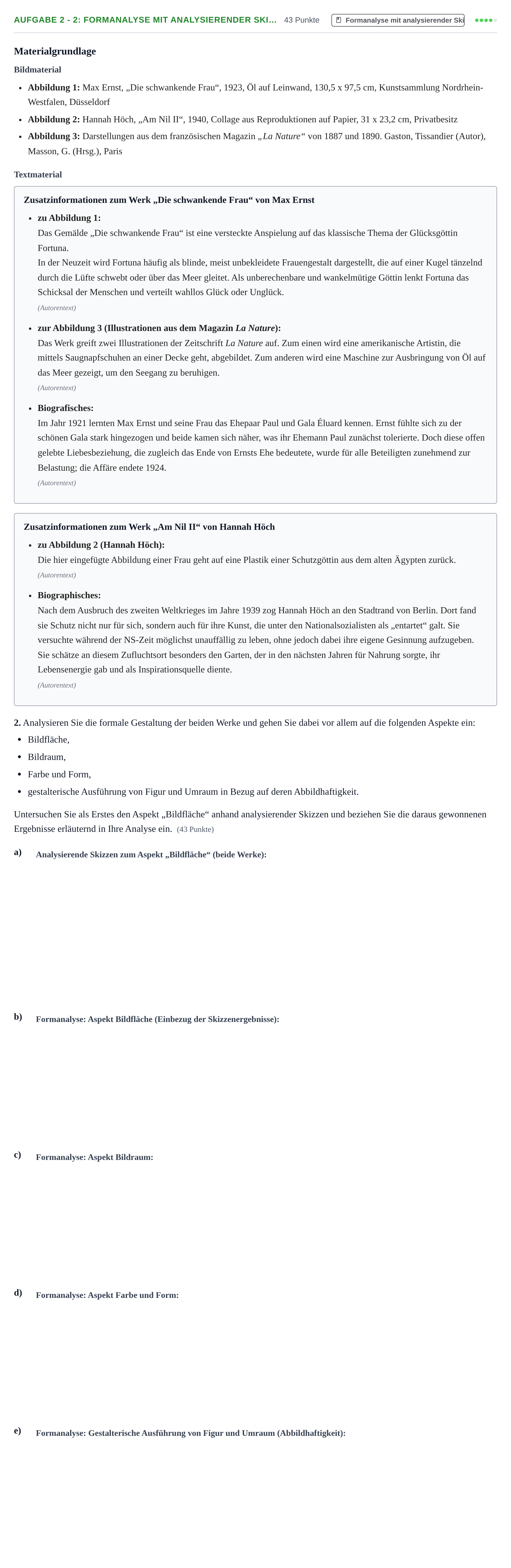 Aufgabenstellung: Aufgabe 2 - 2: Formanalyse mit analysierender Ski… · Abitur NRW Kunst LK · Nachtermin 2022