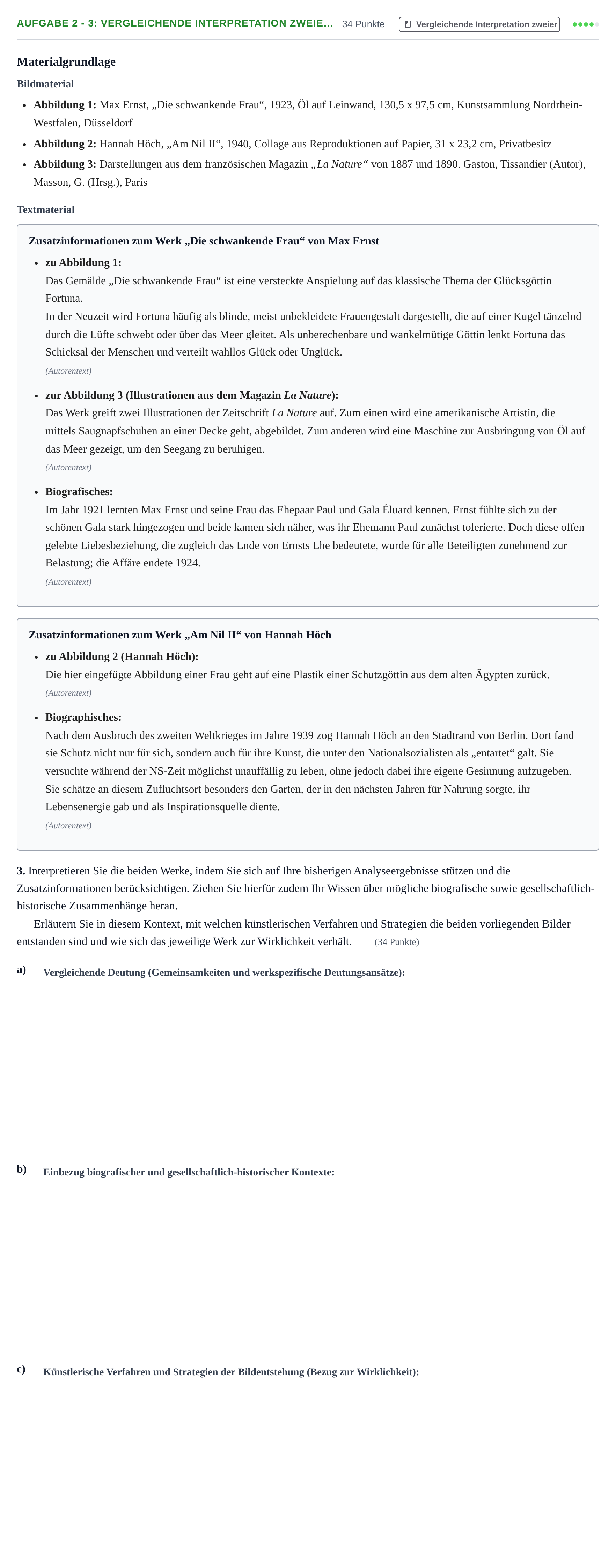 Aufgabenstellung: Aufgabe 2 - 3: Vergleichende Interpretation zweie… · Abitur NRW Kunst LK · Nachtermin 2022