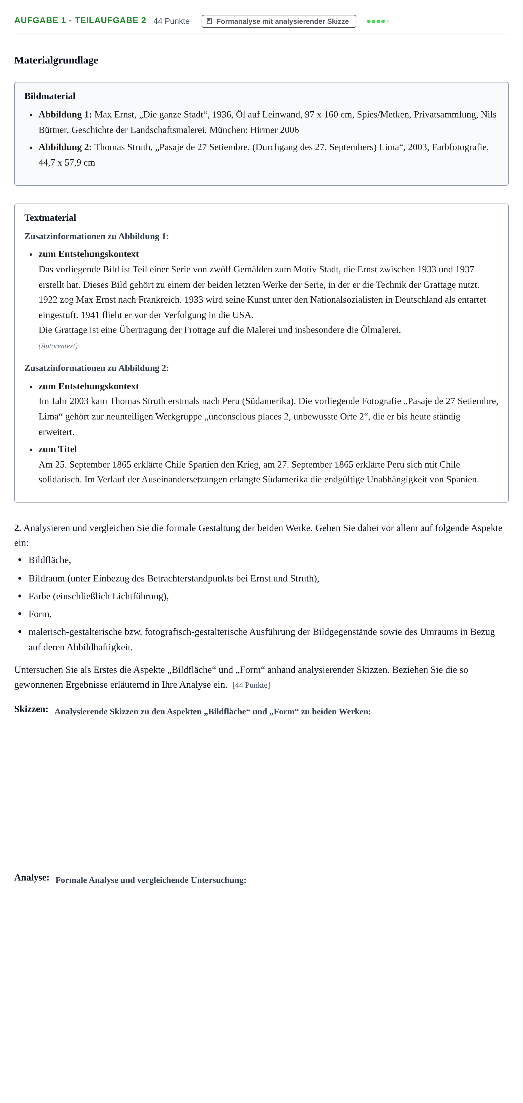 Aufgabenstellung: Aufgabe 1 - Teilaufgabe 2 · Abitur NRW Kunst LK · Haupttermin · Weiterbildungskolleg 2022
