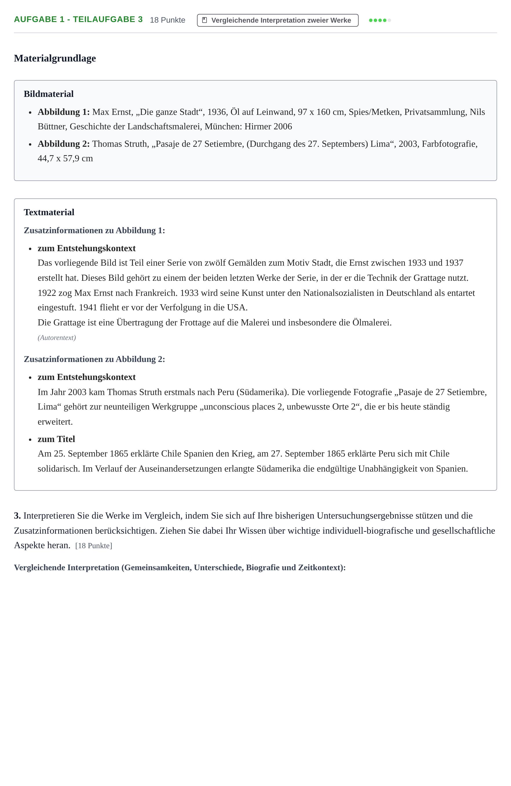 Aufgabenstellung: Aufgabe 1 - Teilaufgabe 3 · Abitur NRW Kunst LK · Haupttermin · Weiterbildungskolleg 2022