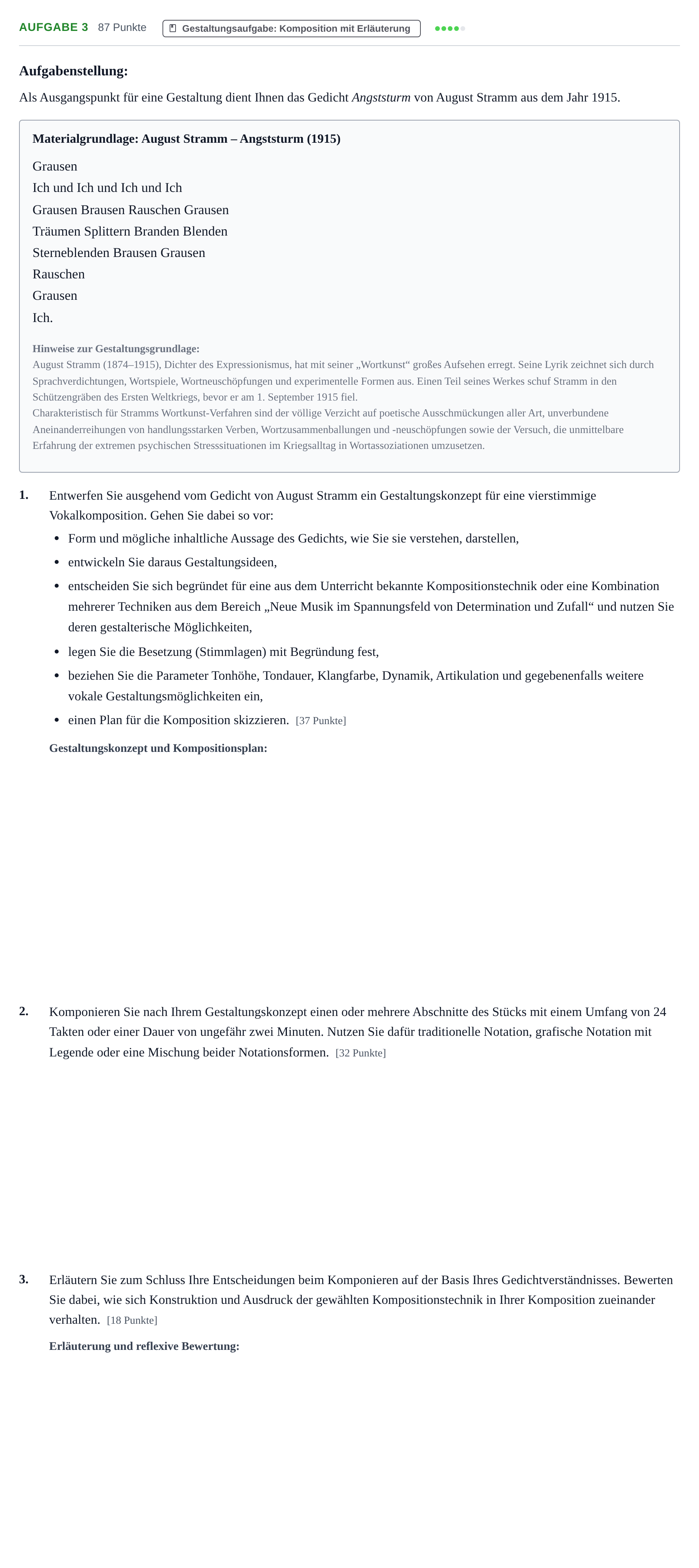 Aufgabenstellung: Aufgabe 3 · Abitur NRW Musik LK · Haupttermin 2021