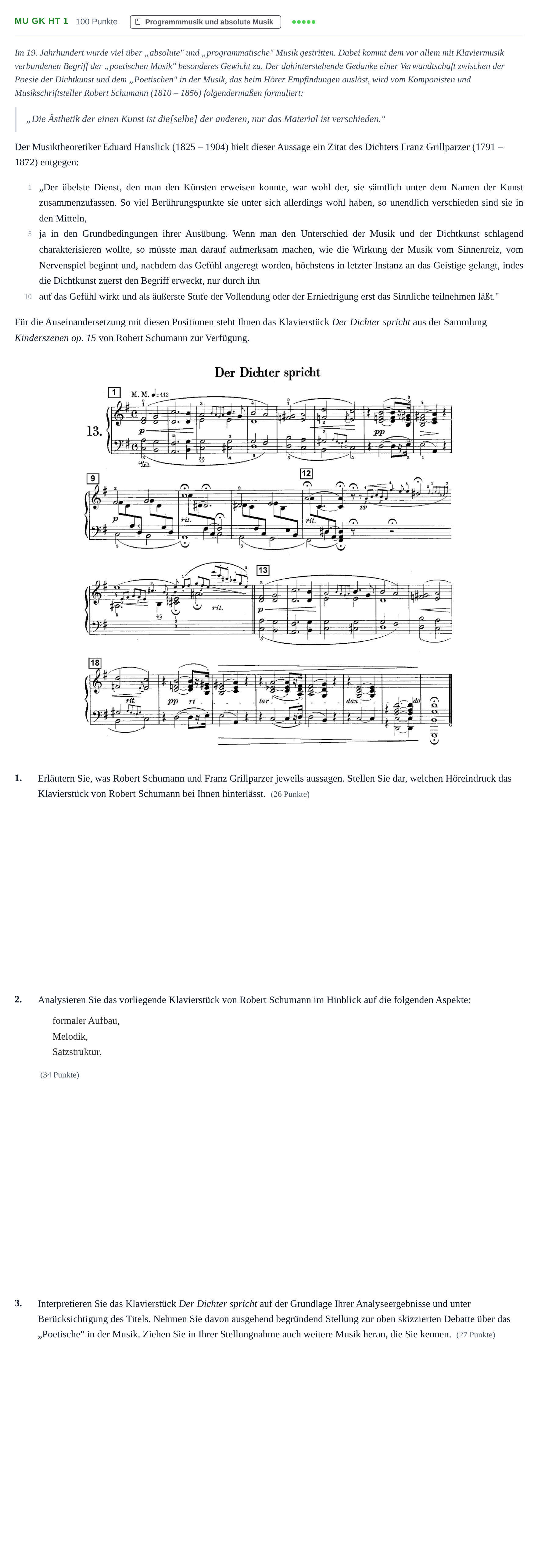 Aufgabenstellung: Aufgabe MU GK HT 1 · Abitur NRW Musik GK · Haupttermin 2021