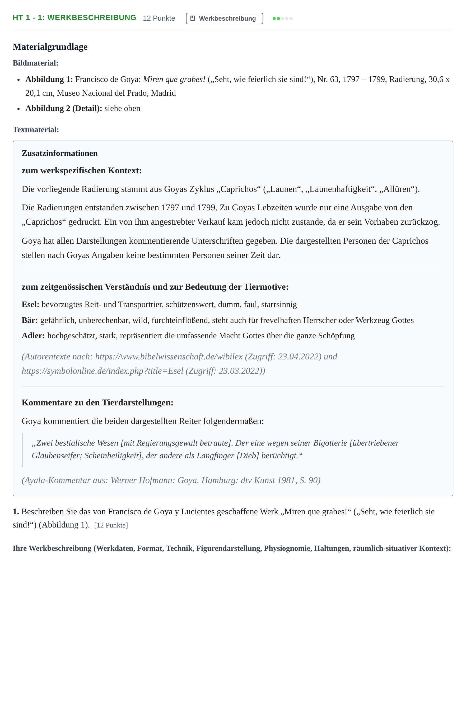 Aufgabenstellung: Aufgabe HT 1 - 1: Werkbeschreibung · Abitur NRW Kunst GK · Haupttermin 2023
