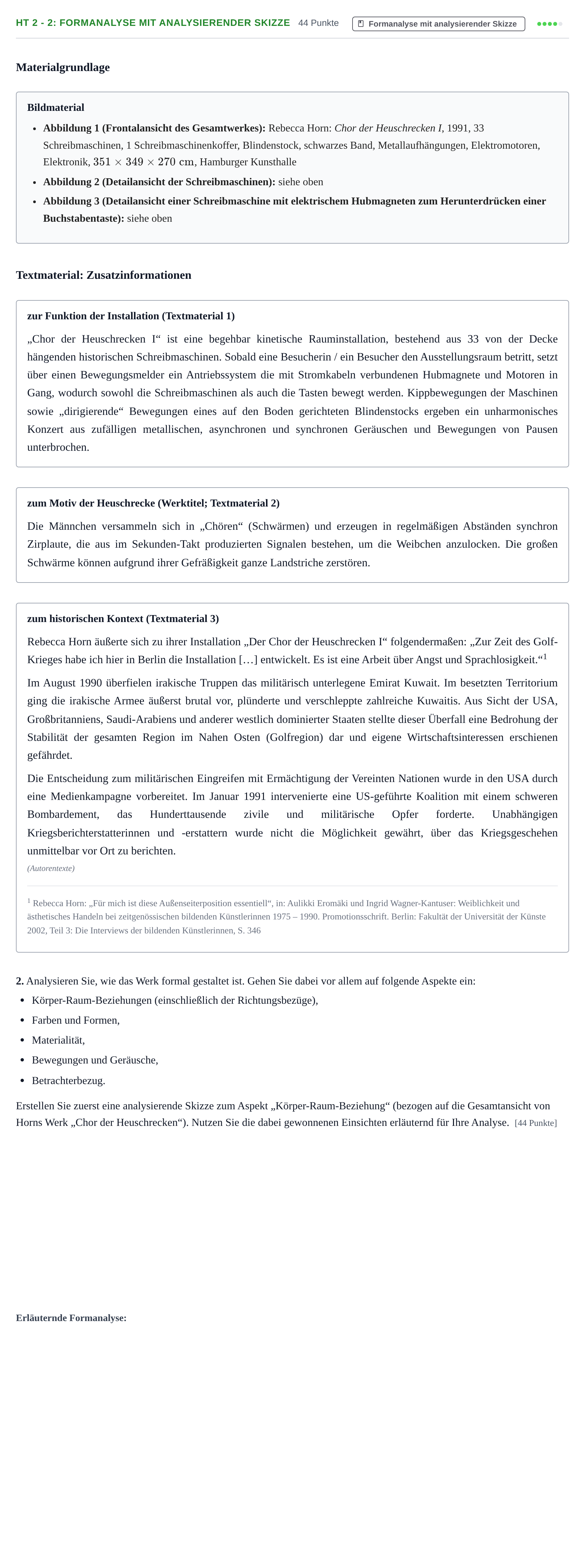 Aufgabenstellung: Aufgabe HT 2 - 2: Formanalyse mit analysierender Skizze · Abitur NRW Kunst GK · Haupttermin 2023