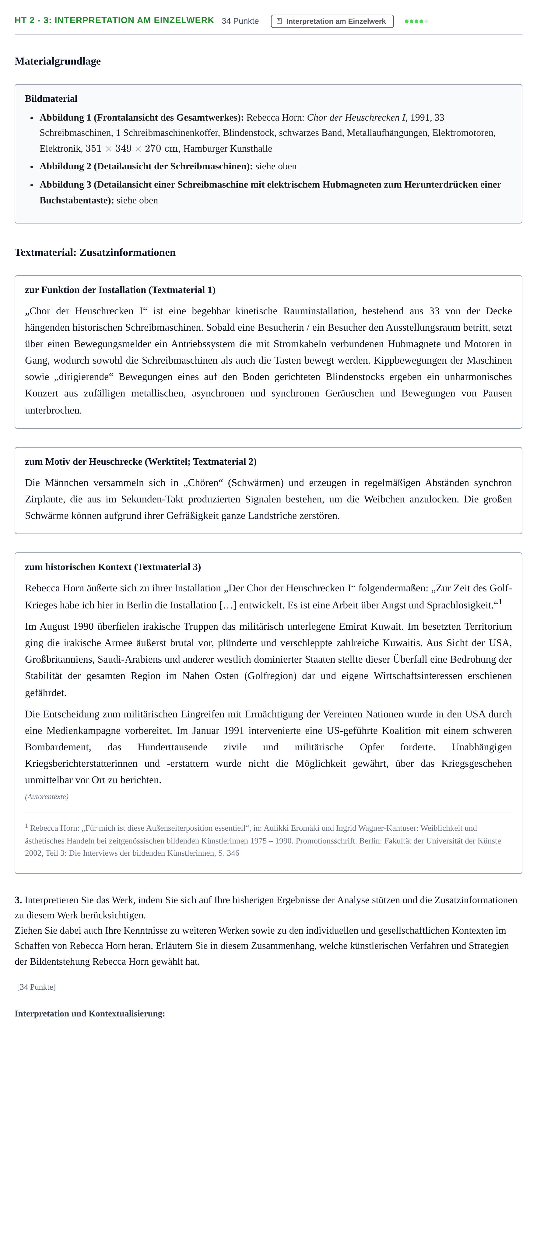 Aufgabenstellung: Aufgabe HT 2 - 3: Interpretation am Einzelwerk · Abitur NRW Kunst GK · Haupttermin 2023