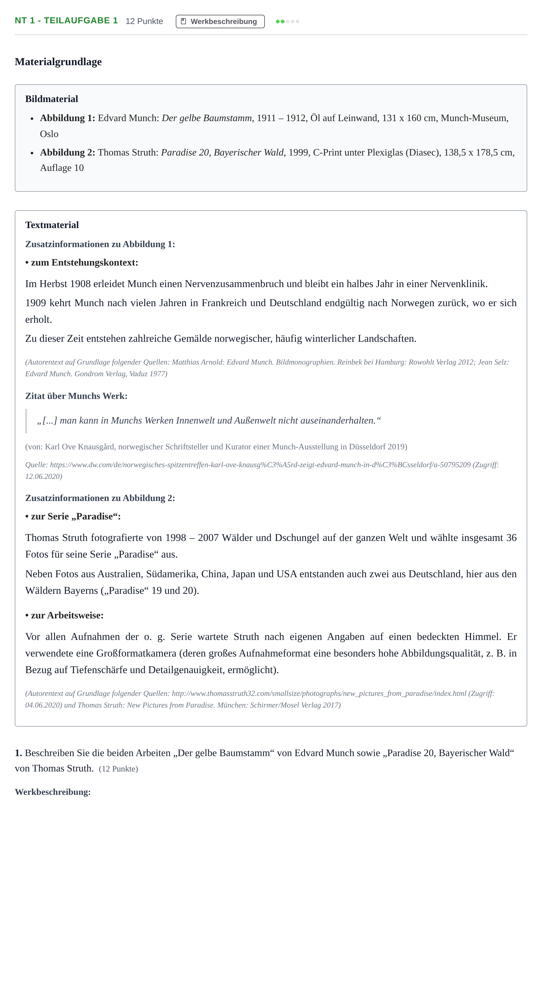 Aufgabenstellung: Aufgabe NT 1 - Teilaufgabe 1 · Abitur NRW Kunst LK · Nachtermin 2023