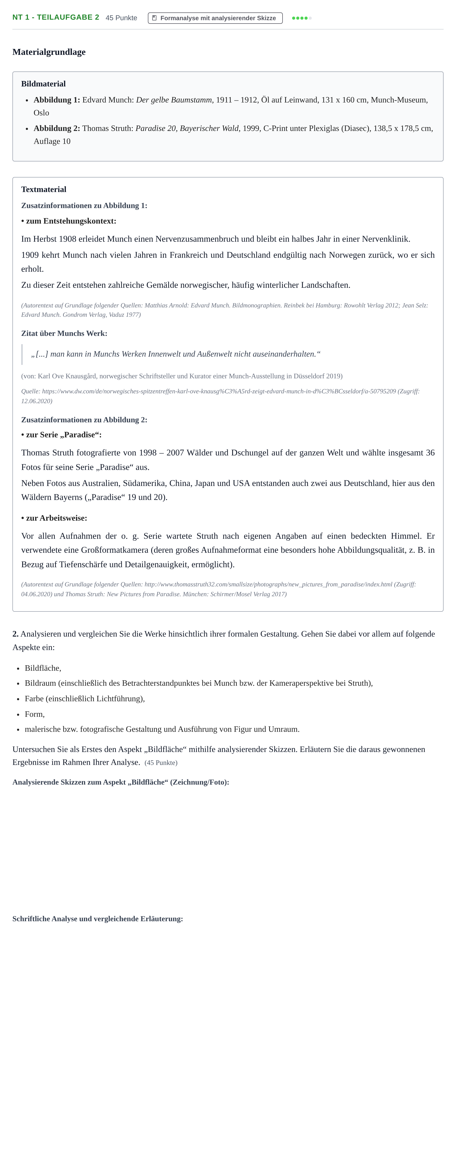 Aufgabenstellung: Aufgabe NT 1 - Teilaufgabe 2 · Abitur NRW Kunst LK · Nachtermin 2023