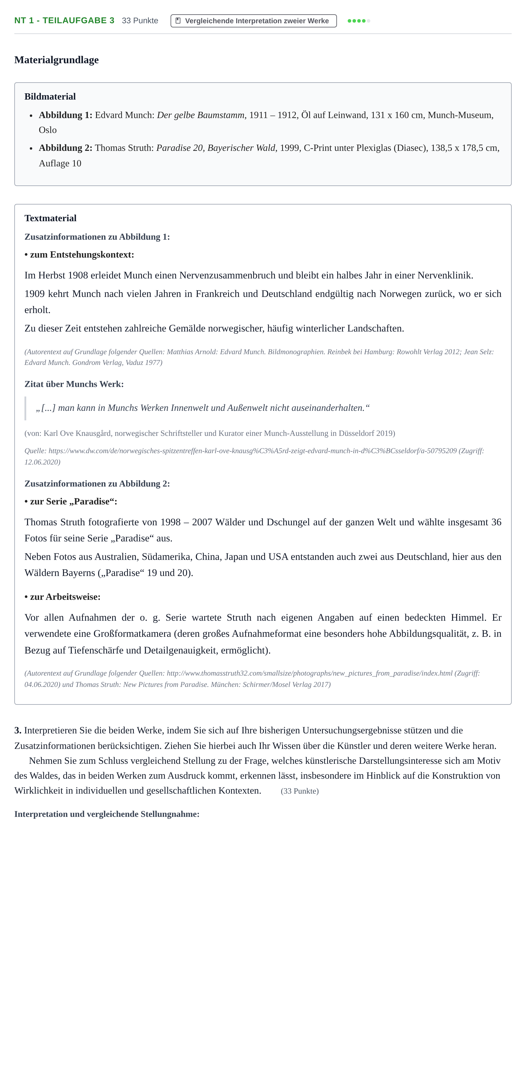 Aufgabenstellung: Aufgabe NT 1 - Teilaufgabe 3 · Abitur NRW Kunst LK · Nachtermin 2023