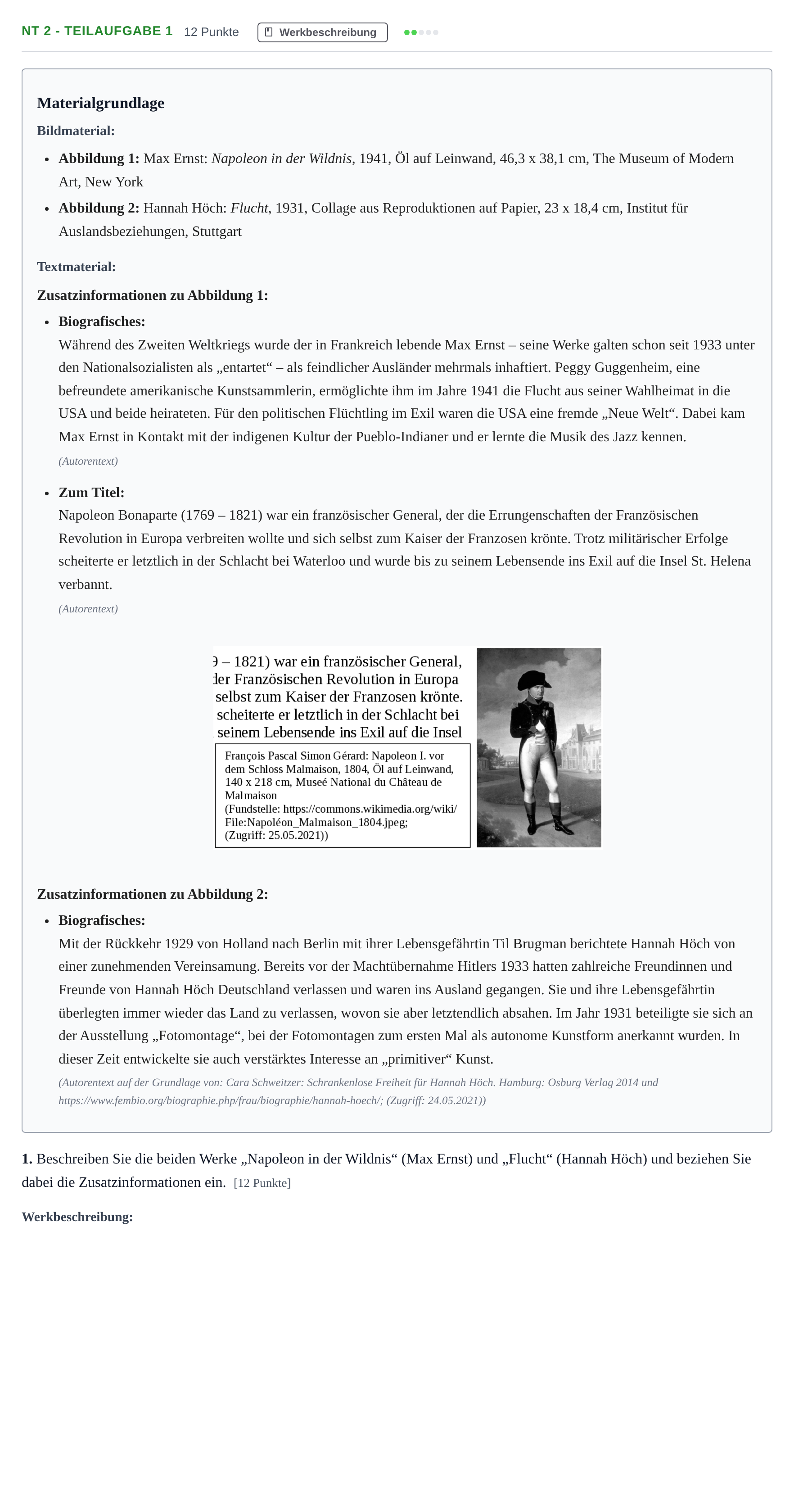 Aufgabenstellung: Aufgabe NT 2 - Teilaufgabe 1 · Abitur NRW Kunst LK · Nachtermin 2023