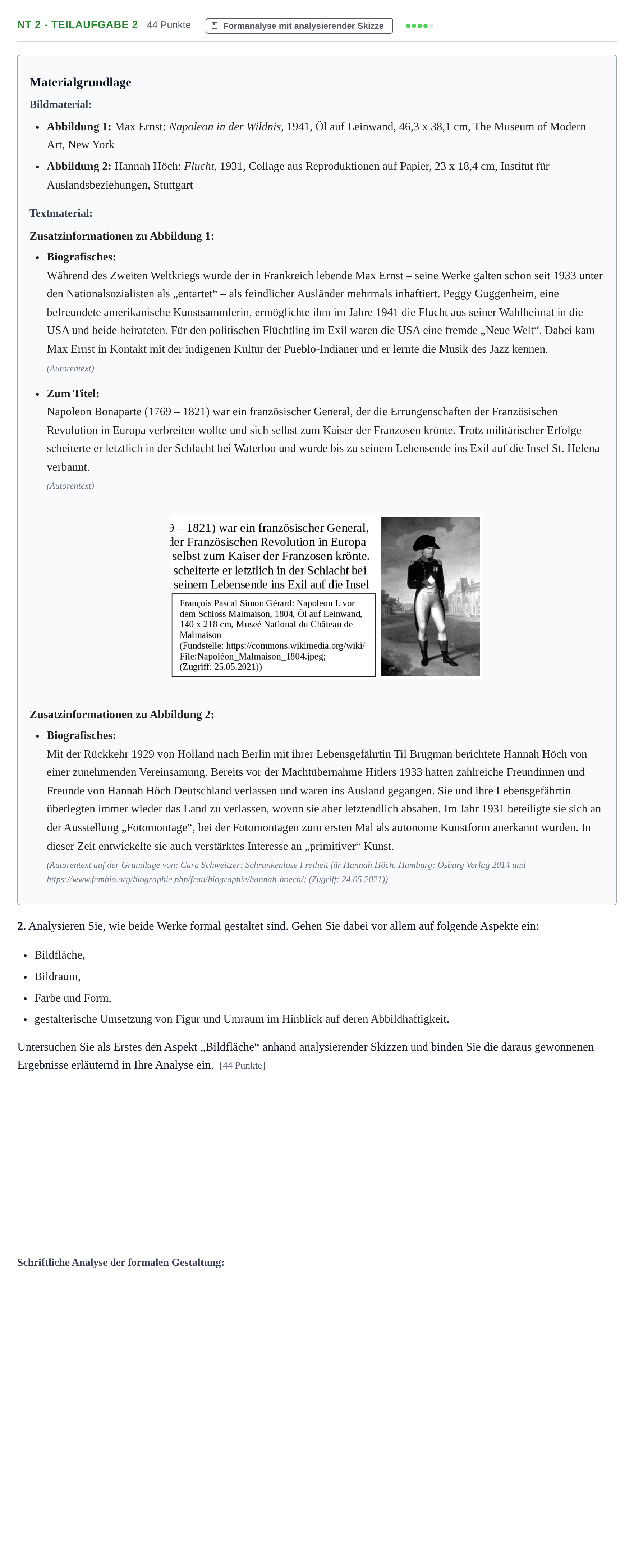 Aufgabenstellung: Aufgabe NT 2 - Teilaufgabe 2 · Abitur NRW Kunst LK · Nachtermin 2023