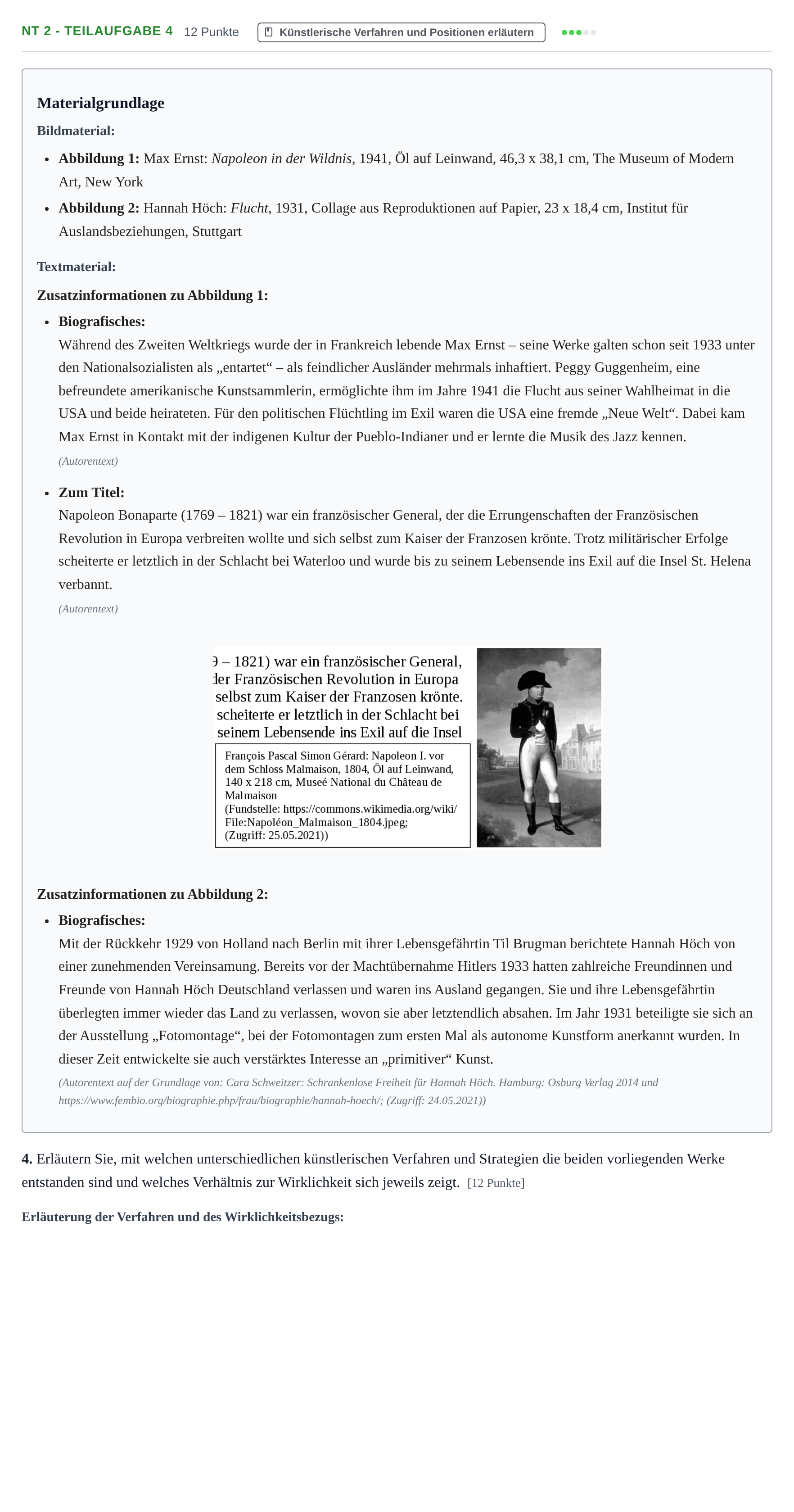 Aufgabenstellung: Aufgabe NT 2 - Teilaufgabe 4 · Abitur NRW Kunst LK · Nachtermin 2023