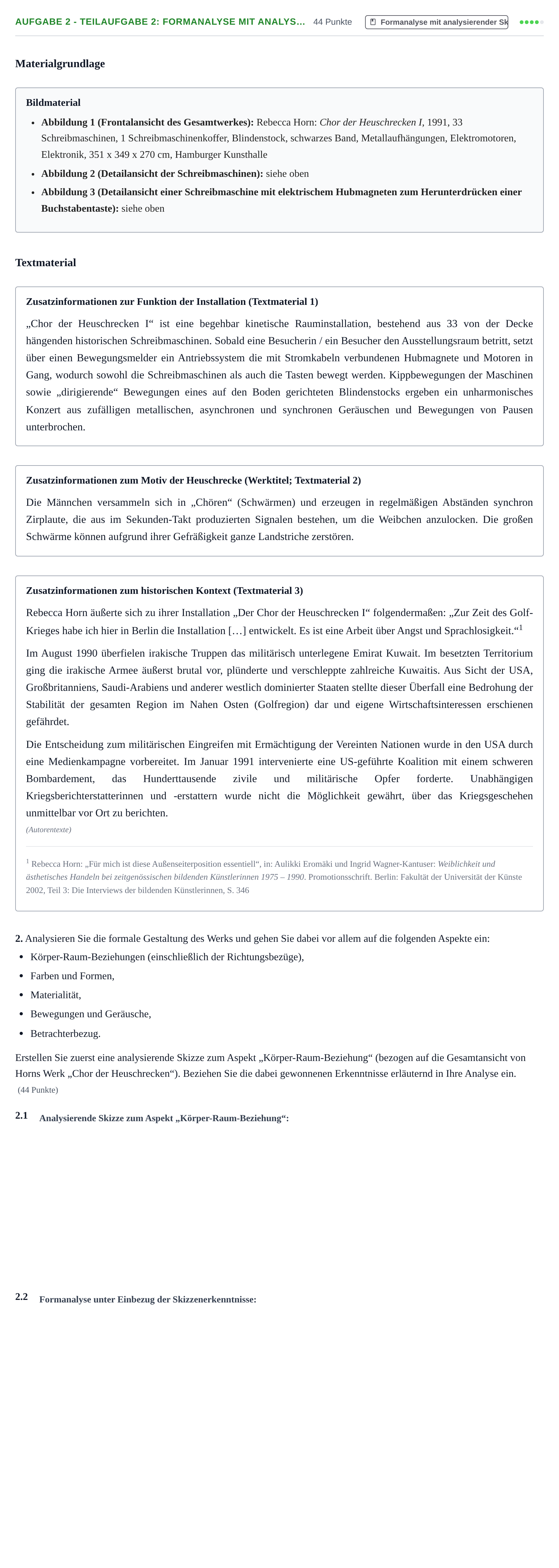 Aufgabenstellung: Aufgabe 2 - Teilaufgabe 2: Formanalyse mit analys… · Abitur NRW Kunst GK · Haupttermin · Weiterbildungskolleg 2023