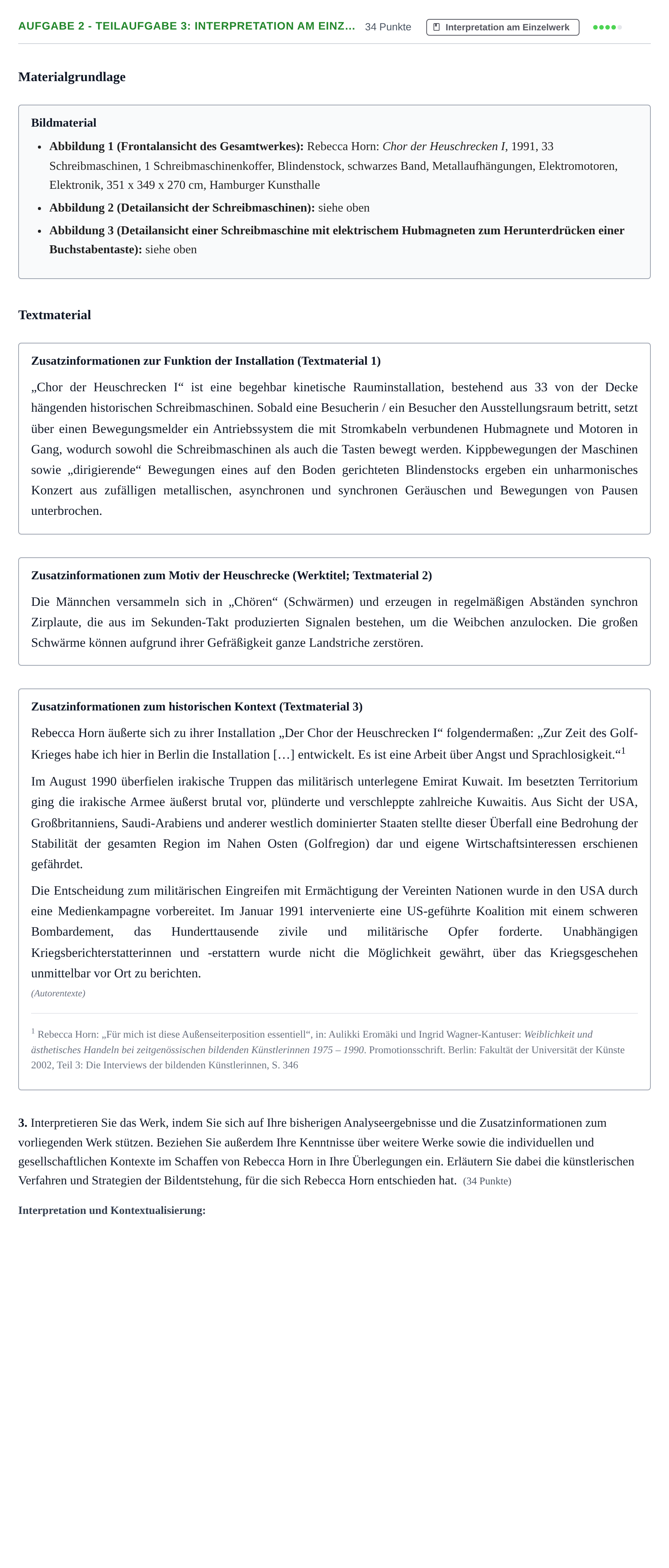 Aufgabenstellung: Aufgabe 2 - Teilaufgabe 3: Interpretation am Einz… · Abitur NRW Kunst GK · Haupttermin · Weiterbildungskolleg 2023
