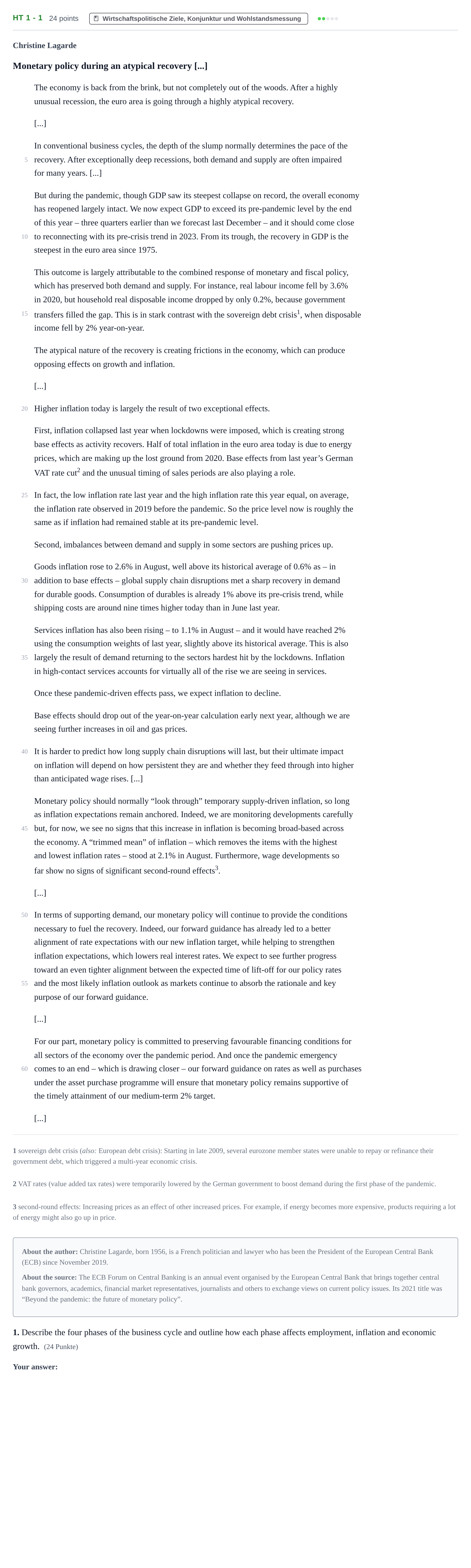 Aufgabenstellung: Aufgabe HT 1 - 1 · Abitur NRW Sozialwissenschaften GK · Haupttermin · bilingual Englisch 2022