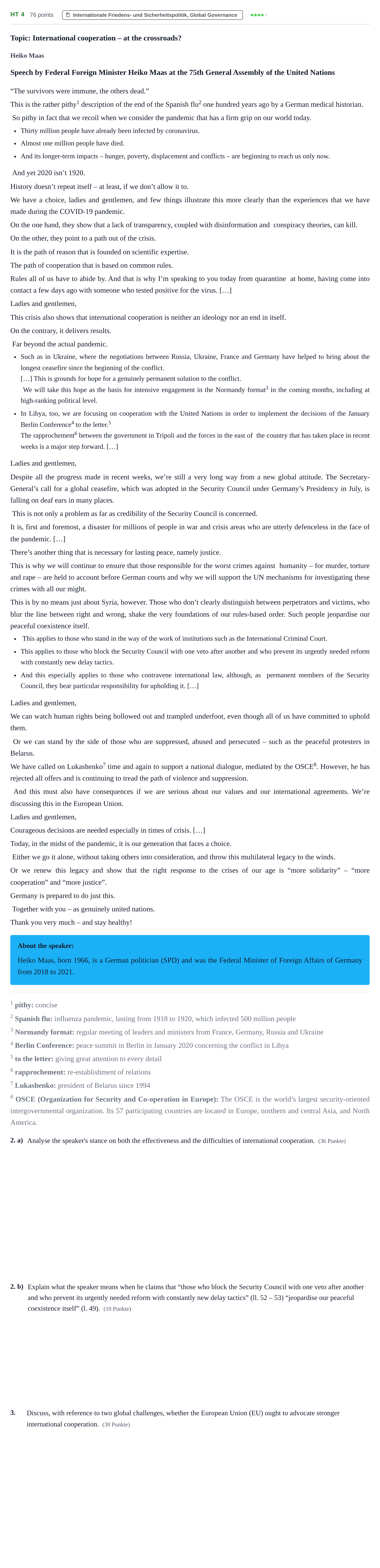 Aufgabenstellung: Aufgabe HT 4 · Abitur NRW Sozialwissenschaften GK · Haupttermin · bilingual Englisch 2022