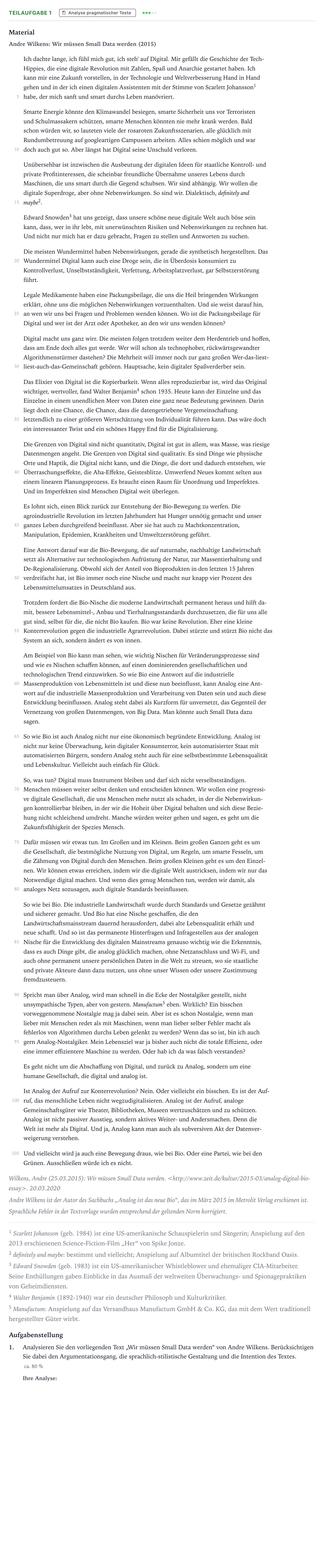 Aufgabenstellung: Teilaufgabe 1 - Analyse · Abitur NRW Deutsch GK · negative Auswirkungen der Digitalis 2022