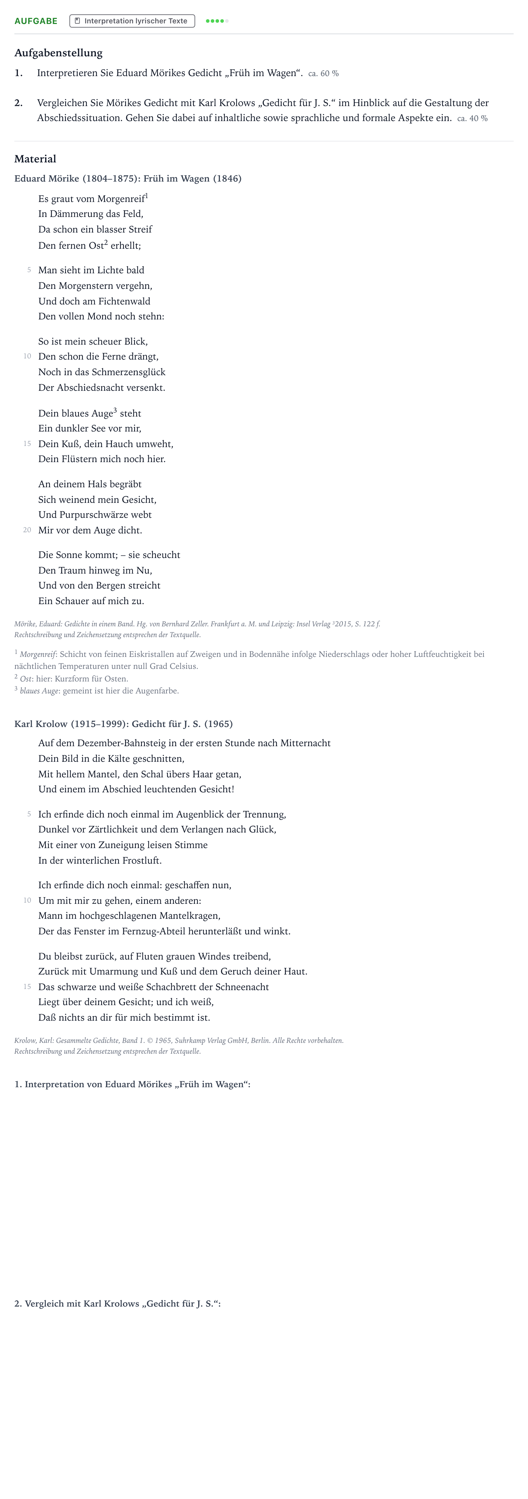 Aufgabenstellung: Aufgabe · Abitur NRW Deutsch GK · Mörike/Krolow 2025