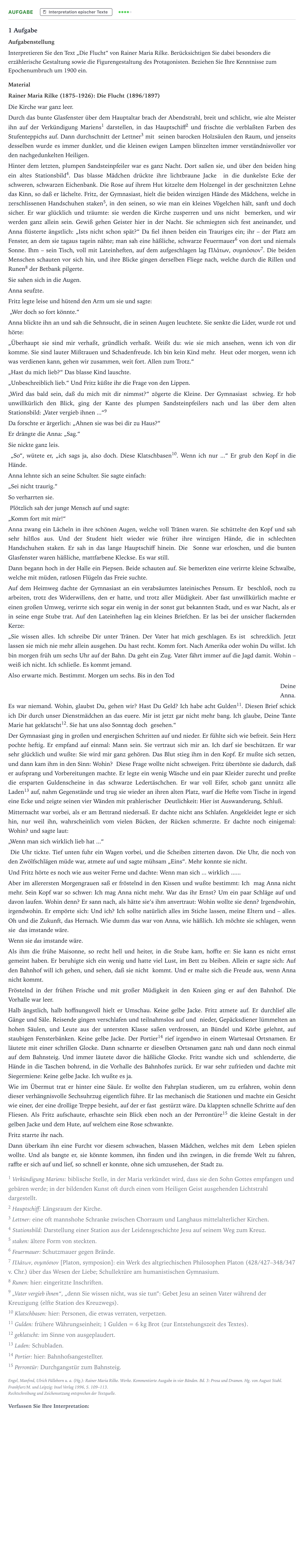 Aufgabenstellung: Aufgabe · Abitur NRW Deutsch LK · Rilke: Die Flucht 2024