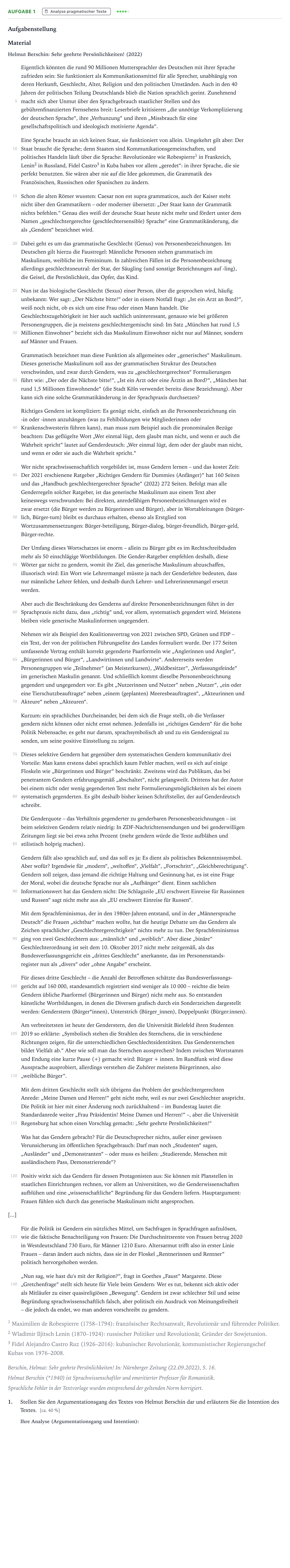 Aufgabenstellung: Aufgabe 1 - Analyse pragmatischer Texte · Abitur NRW Deutsch LK · Sprachgebrauch im gesellschaftspoli 2025