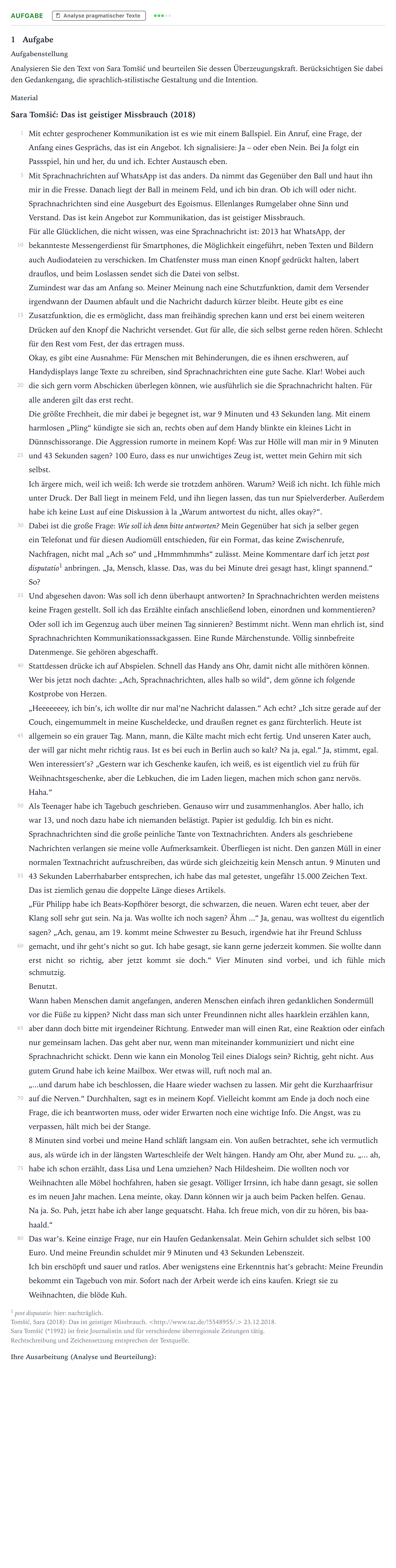Aufgabenstellung: Aufgabe · Abitur NRW Deutsch GK · Umgang mit digital vermittelten Spr 2021