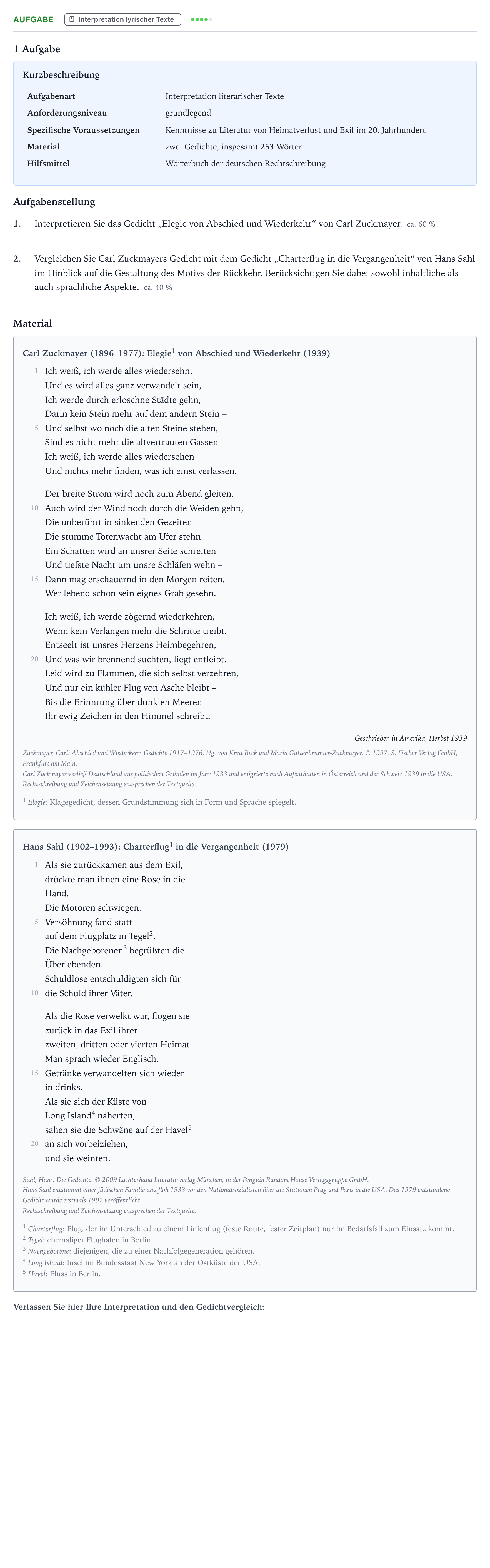 Aufgabenstellung: Aufgabe · Abitur NRW Deutsch GK · Zuckmayer/Sahl 2024