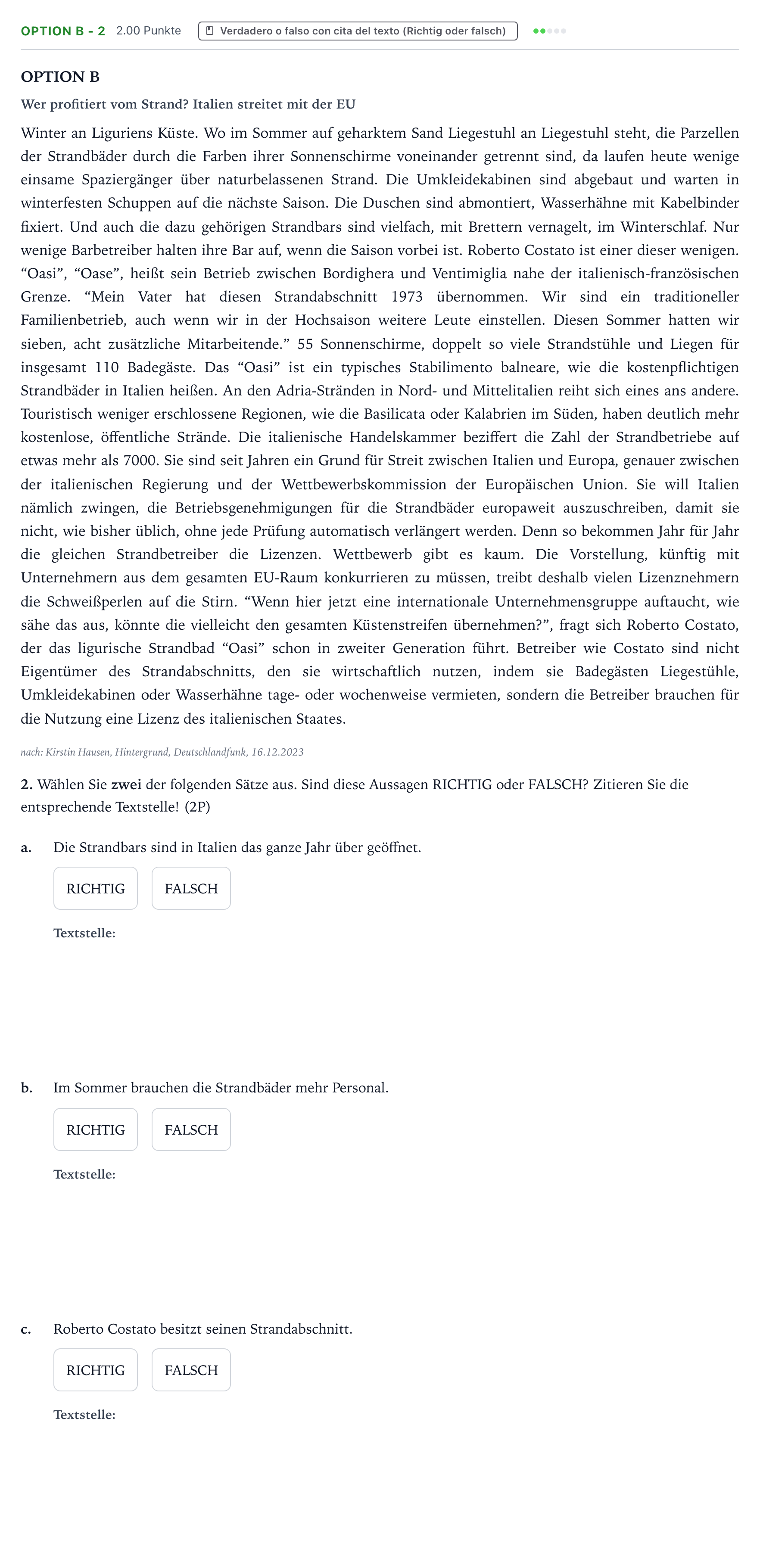 Enunciado: Ejercicio Option B - 2 · Alemán PAU País Vasco Extraordinaria 2024