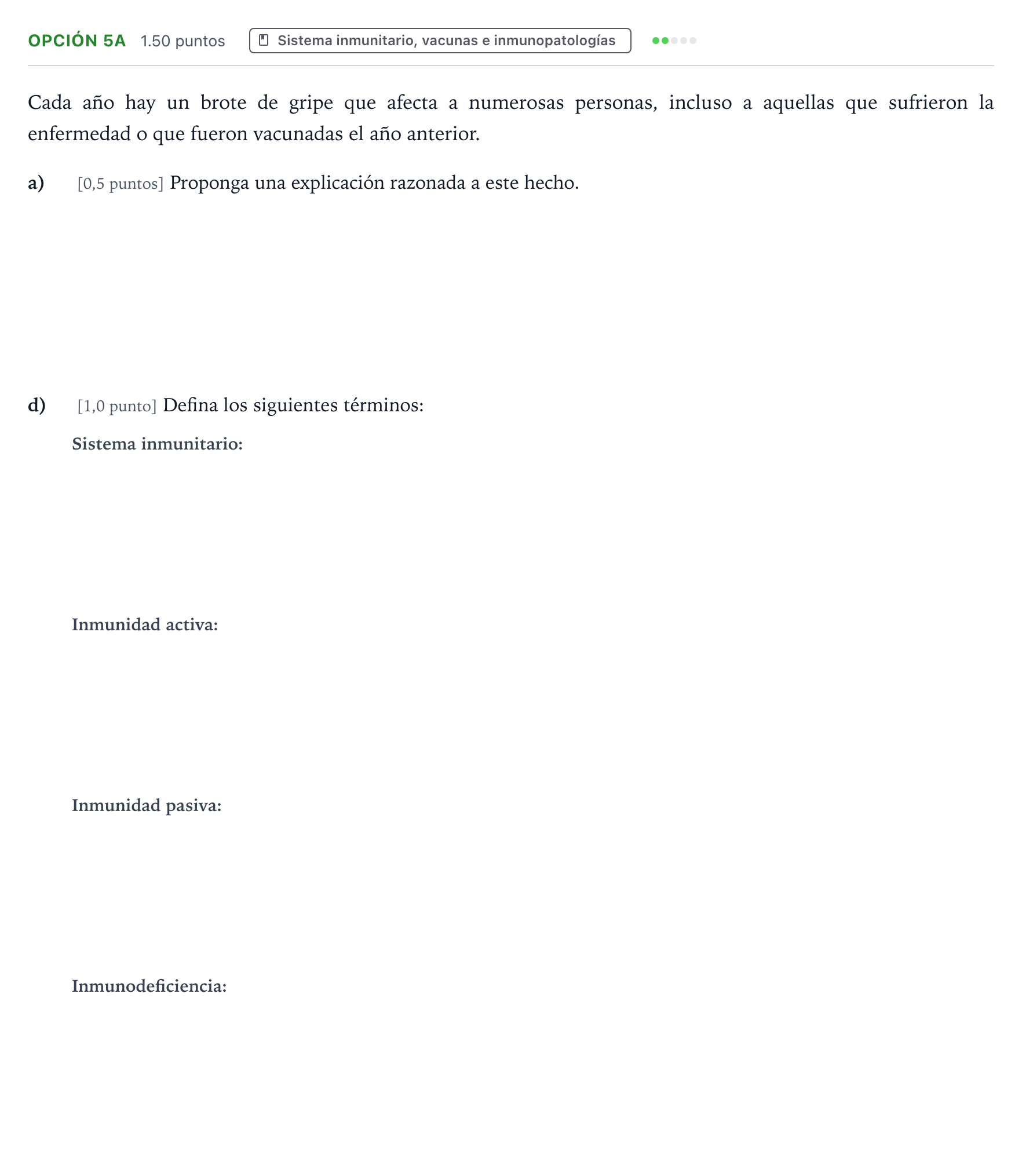 Enunciado: Opción 5A - Sistema inmunitario · Biología PAU País Vasco Ordinaria 2024