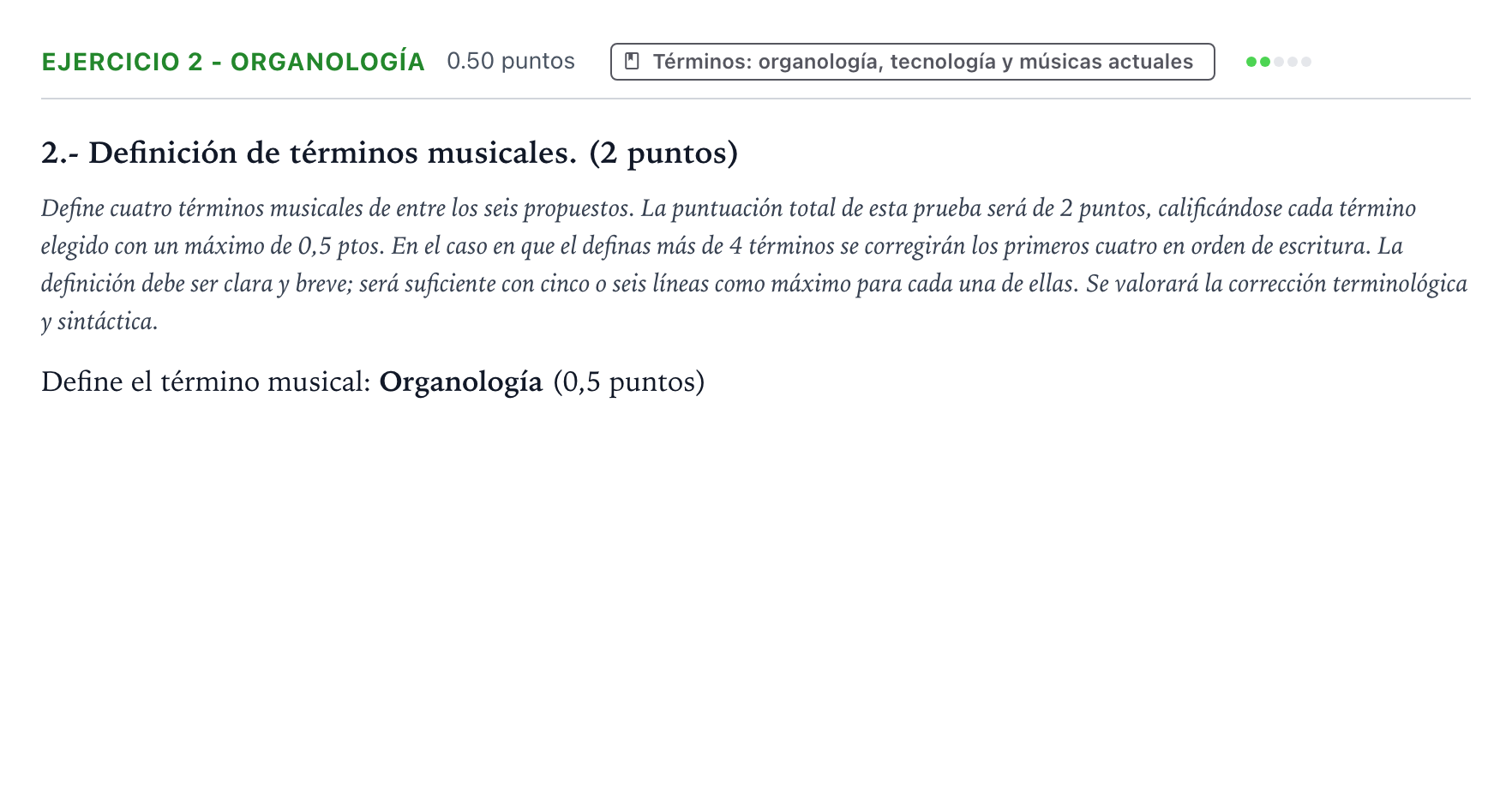 Enunciado: Ejercicio 2 - Organología · Análisis Musical II PAU País Vasco Extraordinaria 2024