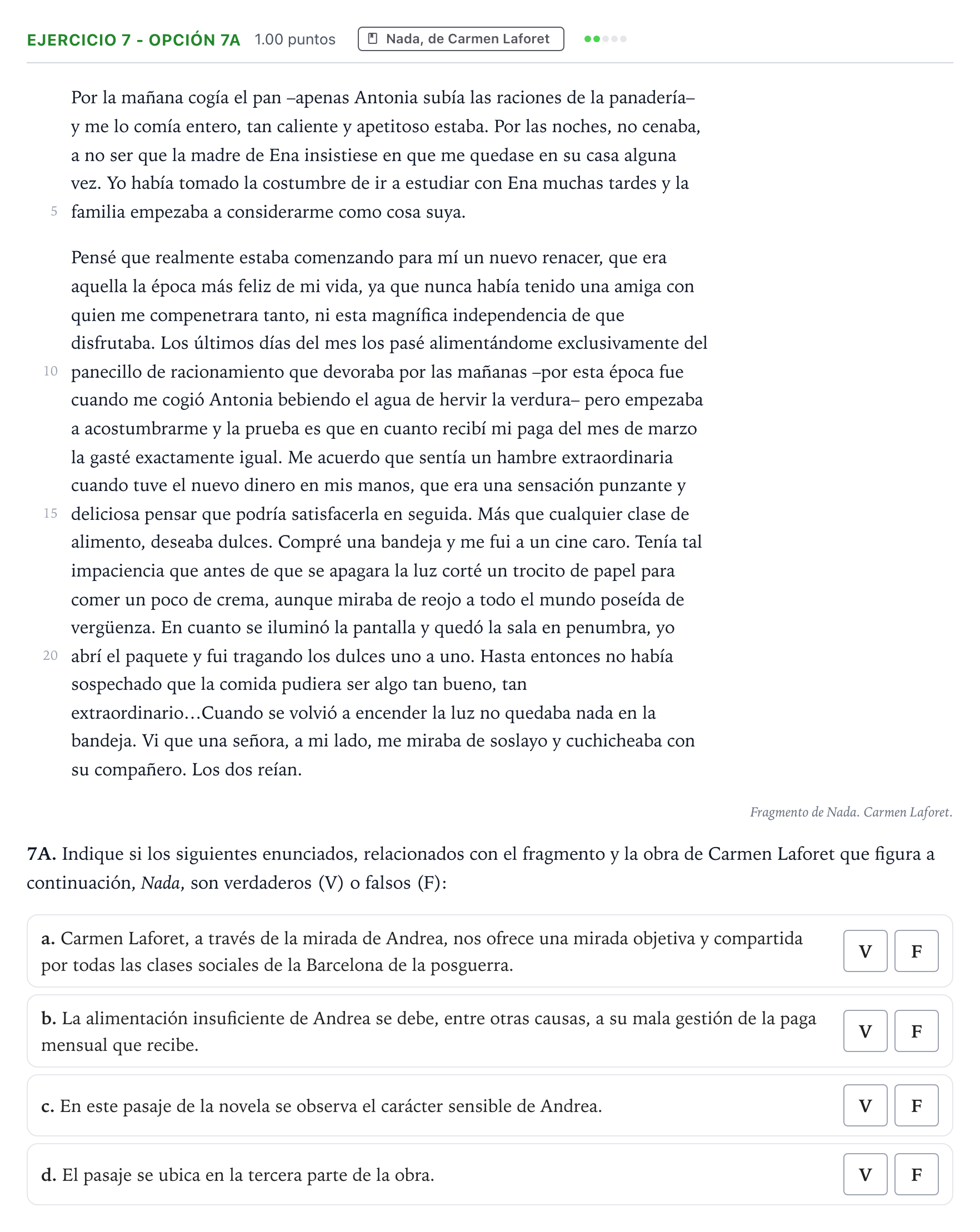 Enunciado: Ejercicio 7 - Opción 7A · Lengua Castellana y Literatura II PAU País Vasco Ordinaria 2024