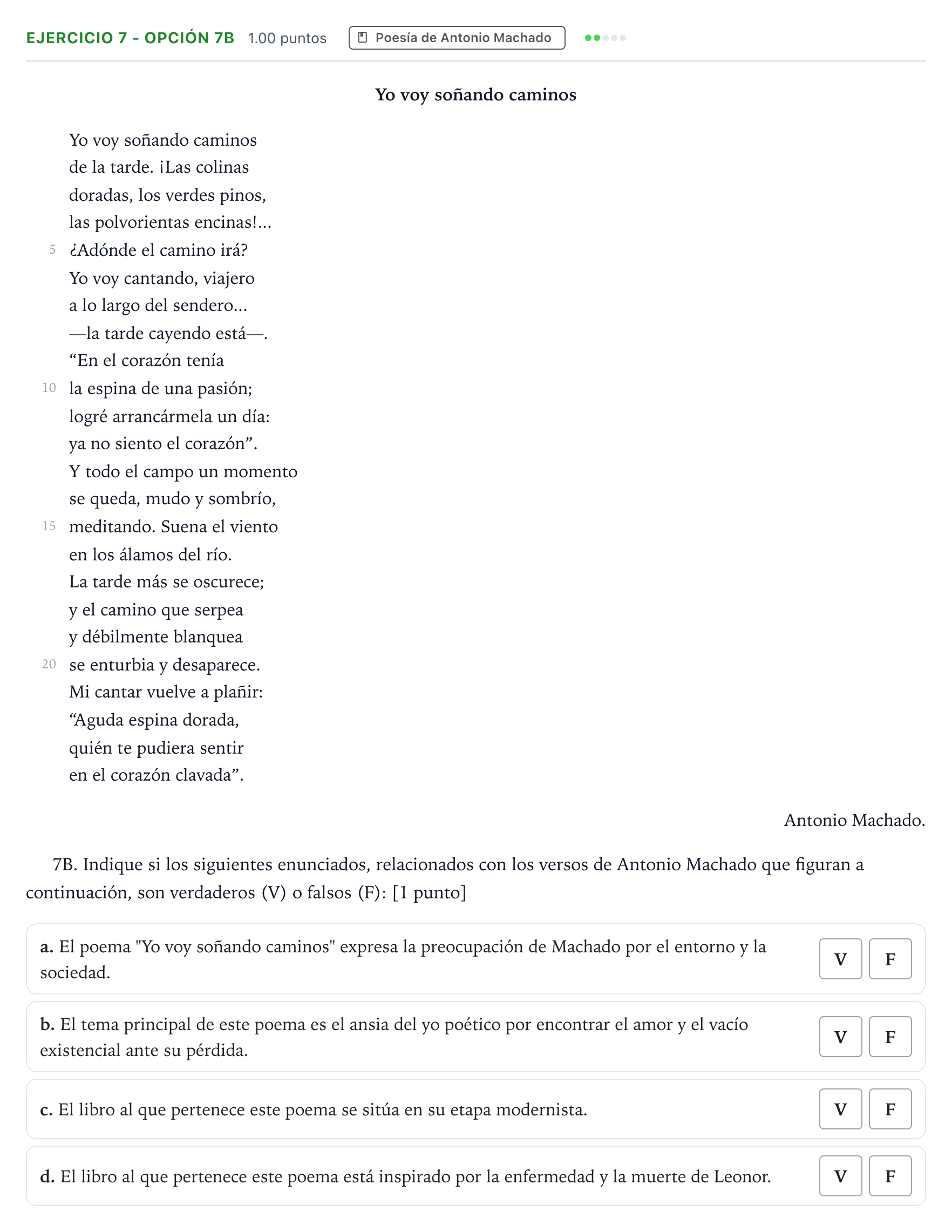 Enunciado: Ejercicio 7 - Opción 7B · Lengua Castellana y Literatura II PAU País Vasco Ordinaria 2024