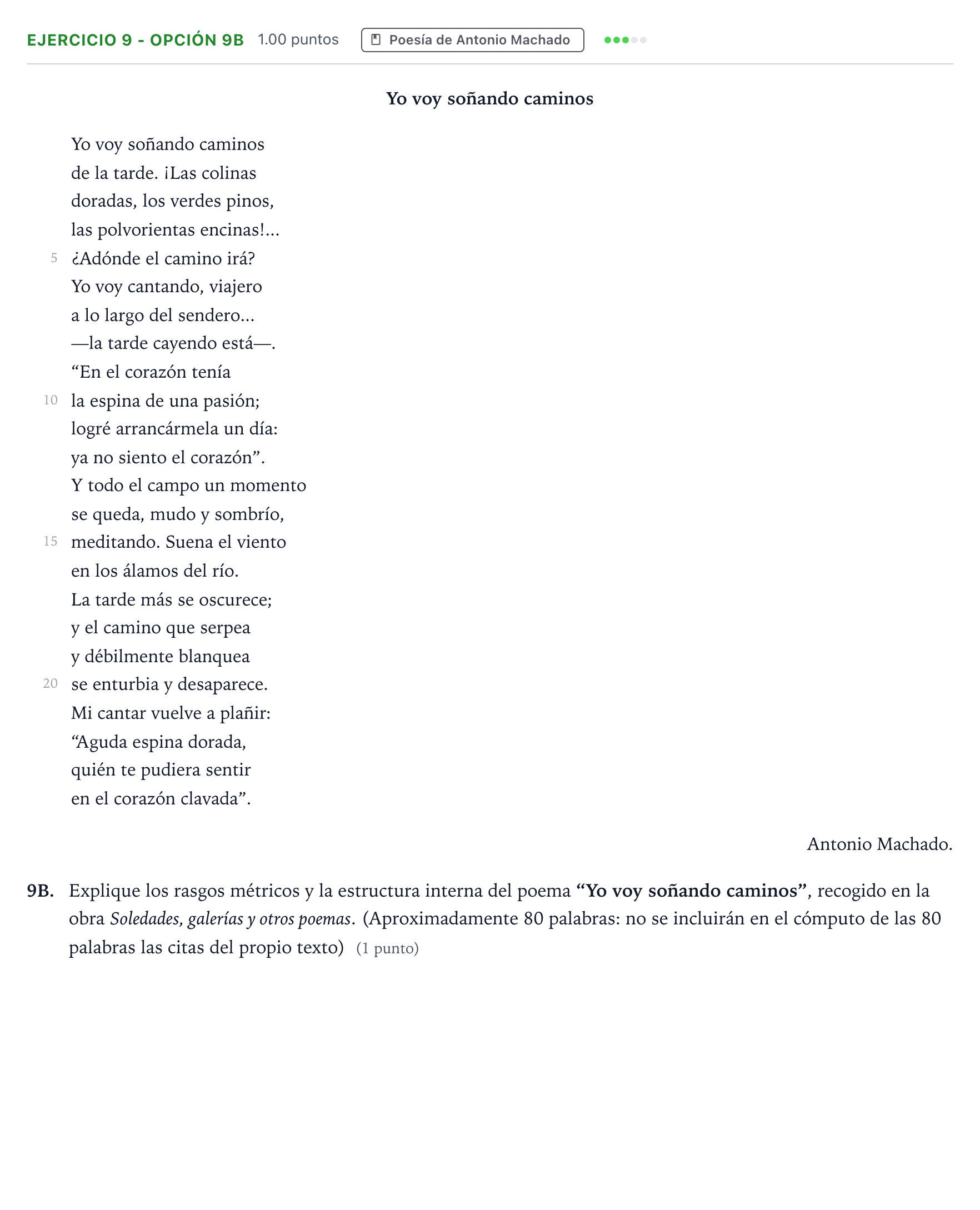 Enunciado: Ejercicio 9 - Opción 9B · Lengua Castellana y Literatura II PAU País Vasco Ordinaria 2024