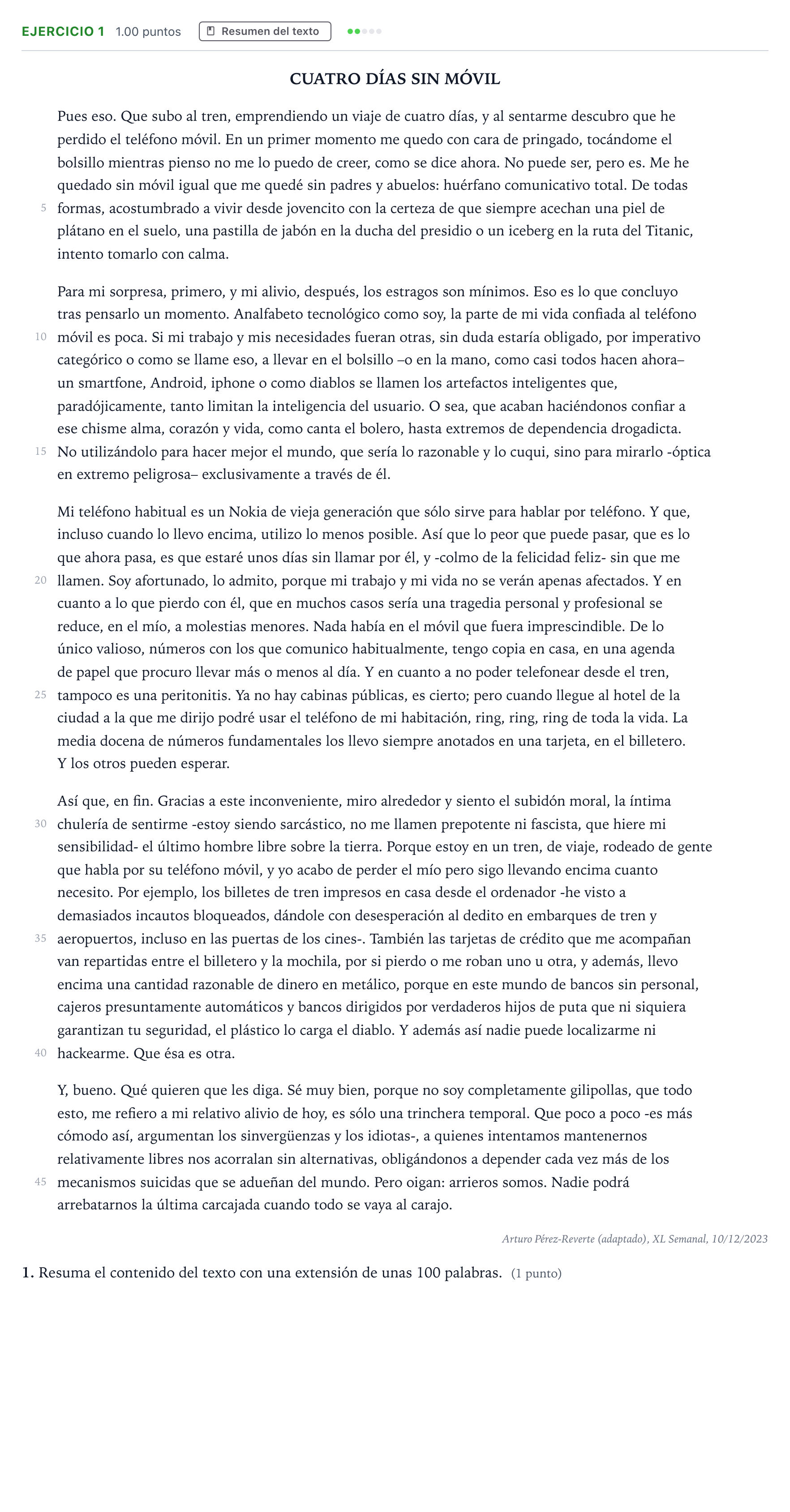 Enunciado: Problema 1 · Lengua Castellana y Literatura II PAU País Vasco Extraordinaria 2024