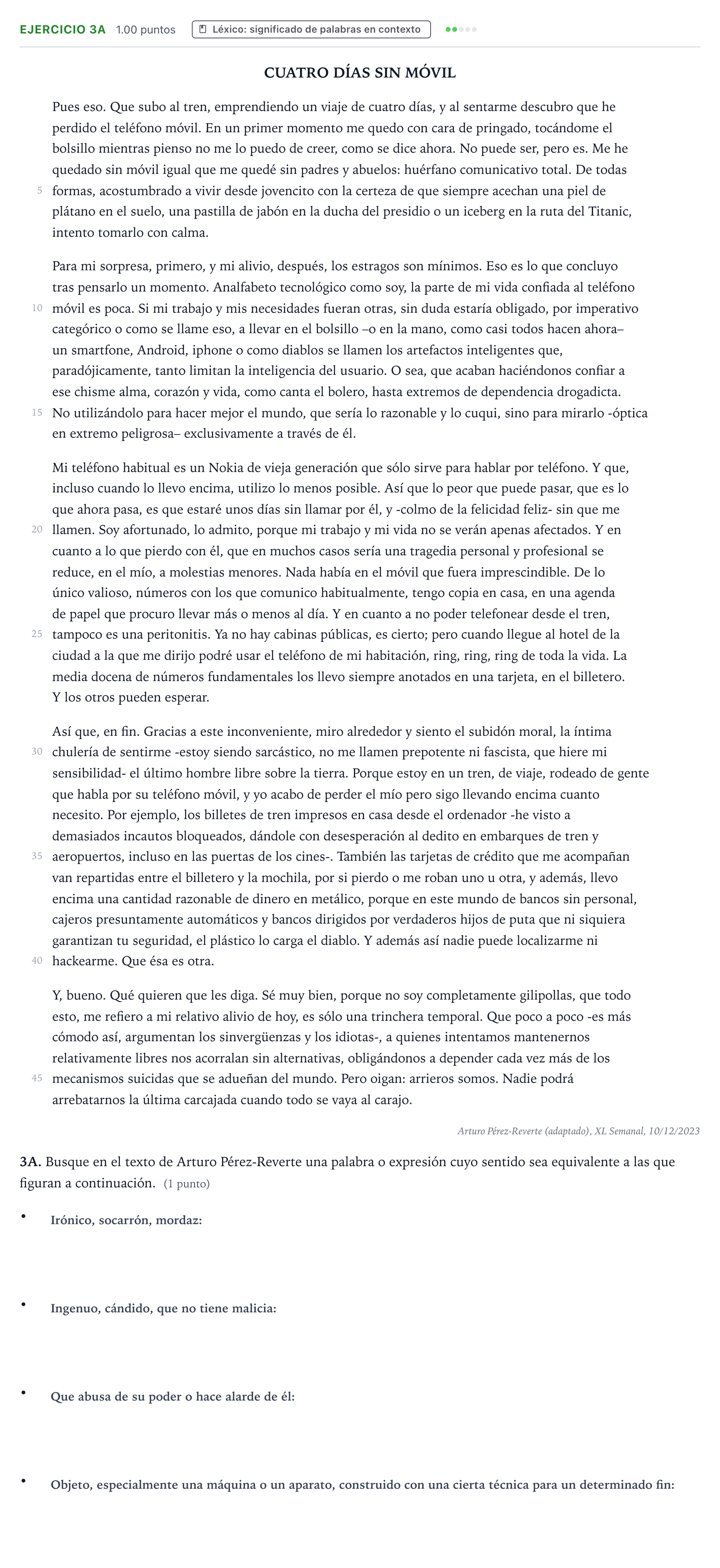 Enunciado: Ejercicio 3A · Lengua Castellana y Literatura II PAU País Vasco Extraordinaria 2024