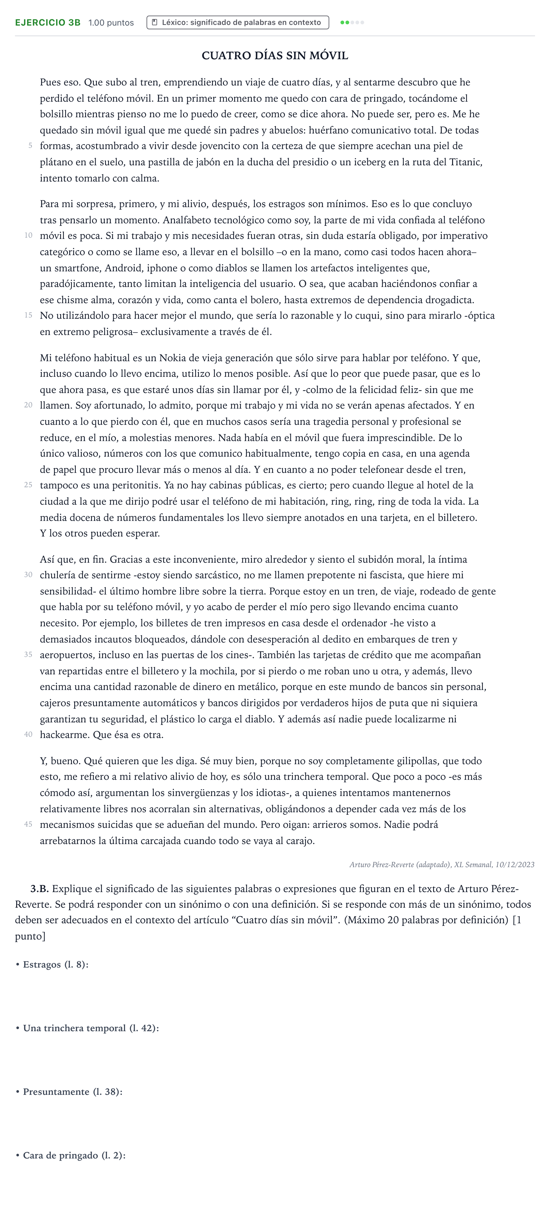 Enunciado: Ejercicio 3B · Lengua Castellana y Literatura II PAU País Vasco Extraordinaria 2024