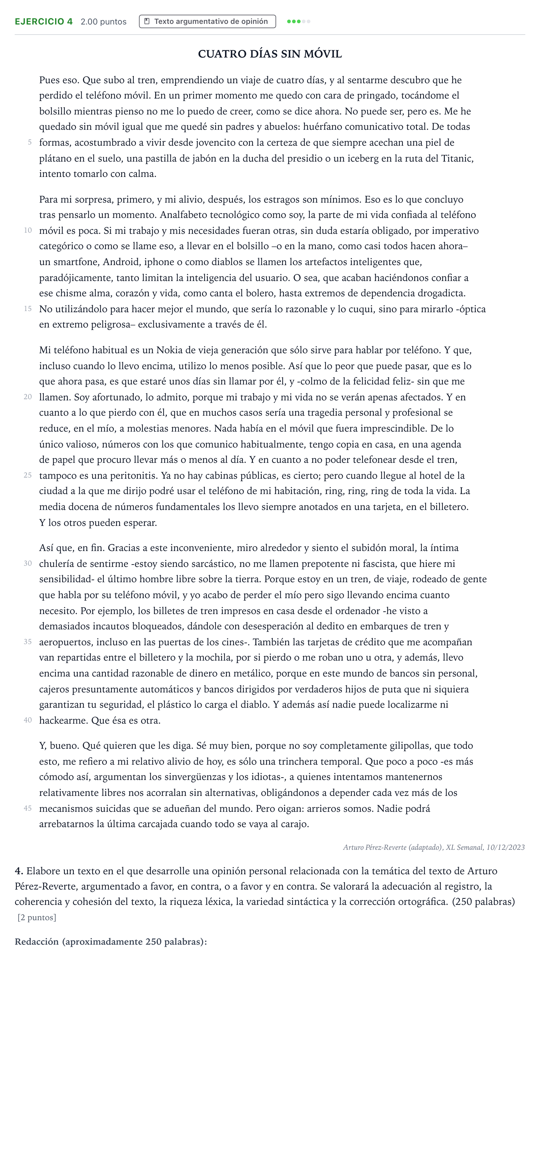 Enunciado: Problema 4 · Lengua Castellana y Literatura II PAU País Vasco Extraordinaria 2024