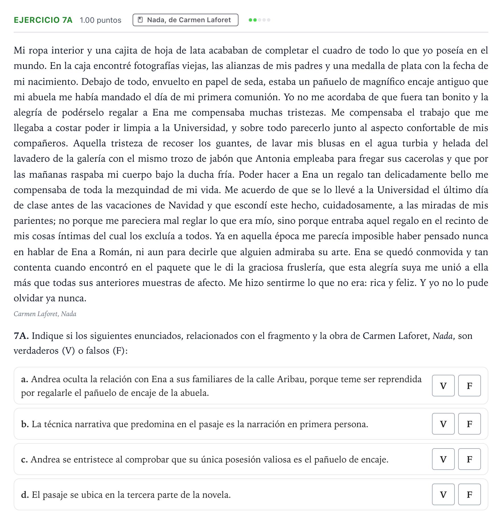 Enunciado: Ejercicio 7A · Lengua Castellana y Literatura II PAU País Vasco Extraordinaria 2024