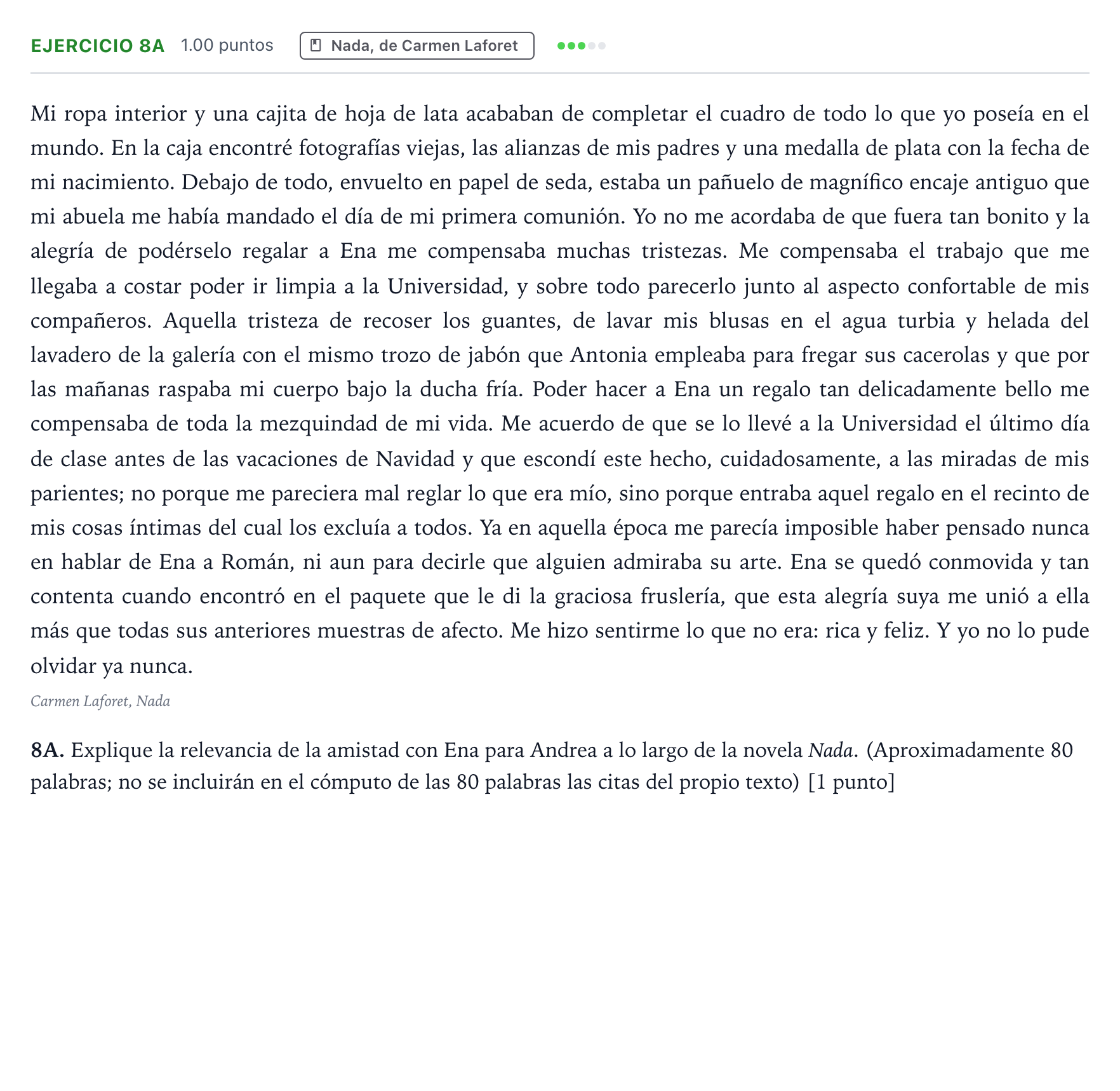 Enunciado: Ejercicio 8A · Lengua Castellana y Literatura II PAU País Vasco Extraordinaria 2024