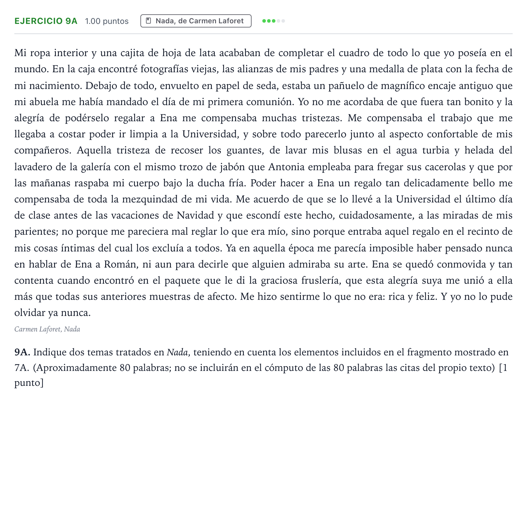 Enunciado: Ejercicio 9A · Lengua Castellana y Literatura II PAU País Vasco Extraordinaria 2024