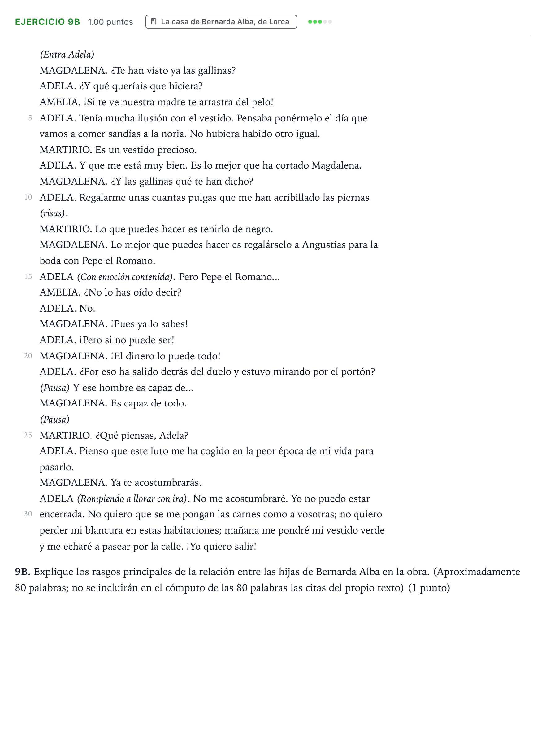 Enunciado: Ejercicio 9B · Lengua Castellana y Literatura II PAU País Vasco Extraordinaria 2024