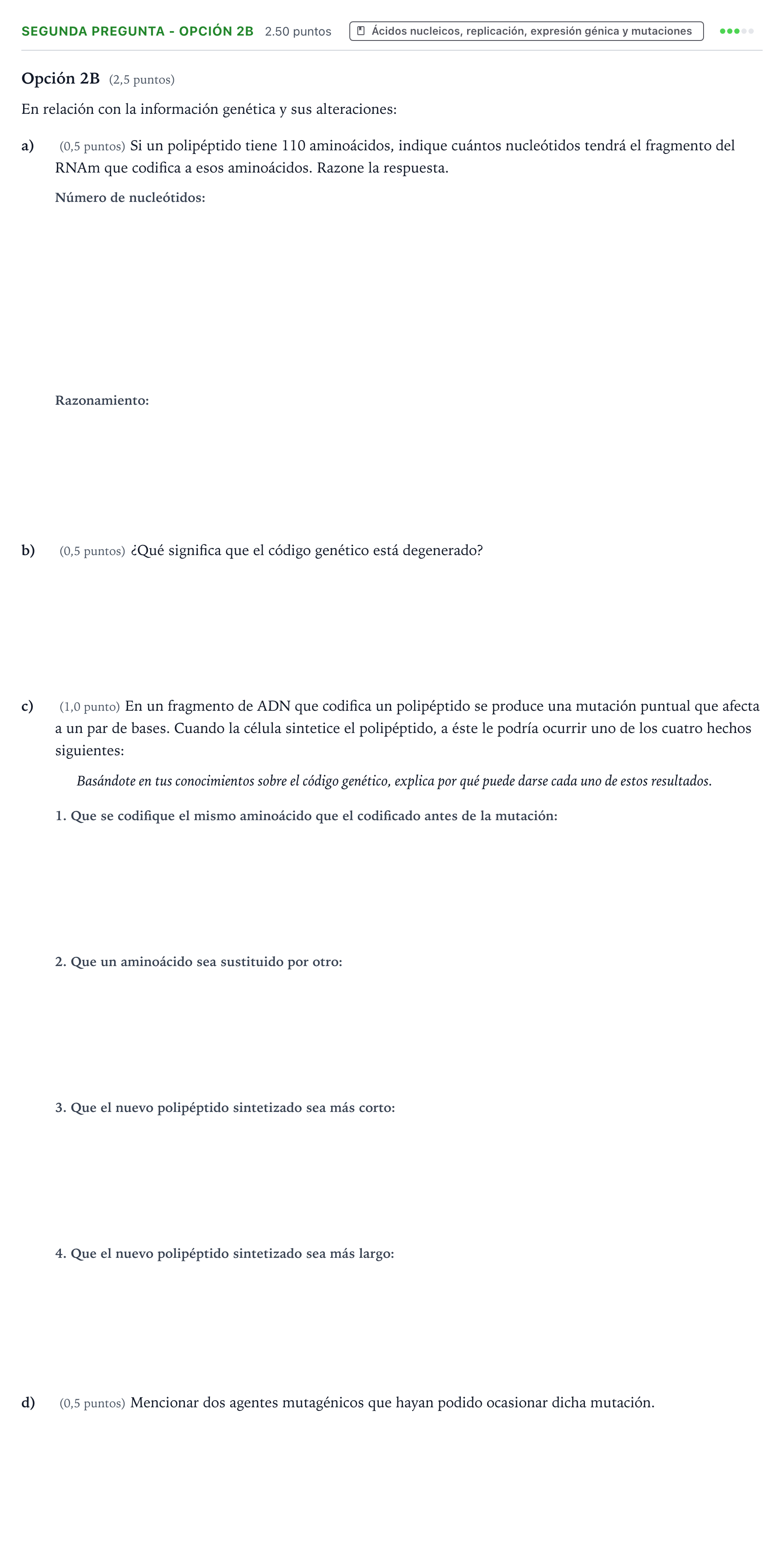 Enunciado: Ejercicio Segunda Pregunta - Opción 2B · Biología PAU País Vasco Extraordinaria 2024