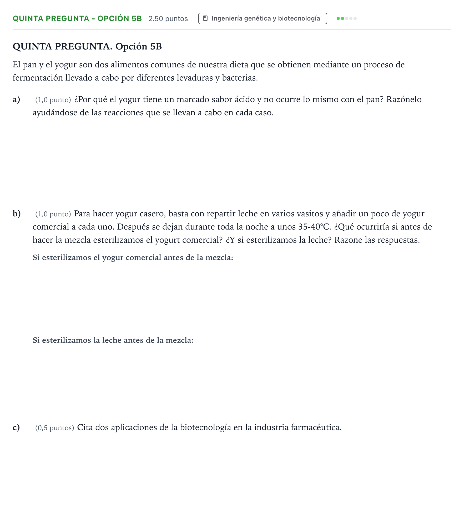 Enunciado: Ejercicio Quinta Pregunta - Opción 5B · Biología PAU País Vasco Extraordinaria 2024