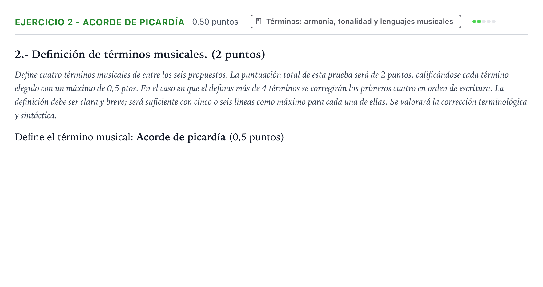 Enunciado: Ejercicio 2 - Acorde de picardía · Análisis Musical II PAU País Vasco Ordinaria 2024