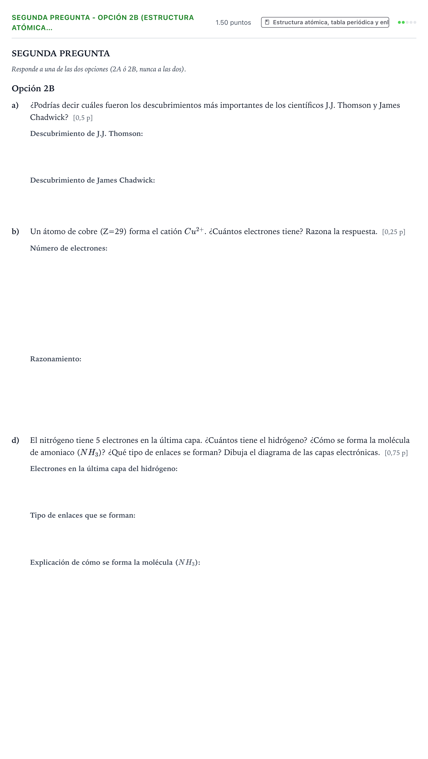 Enunciado: Ejercicio Segunda Pregunta - Opción 2B (Estructura atómica… · Ciencias Generales PAU País Vasco Extraordinaria 2024