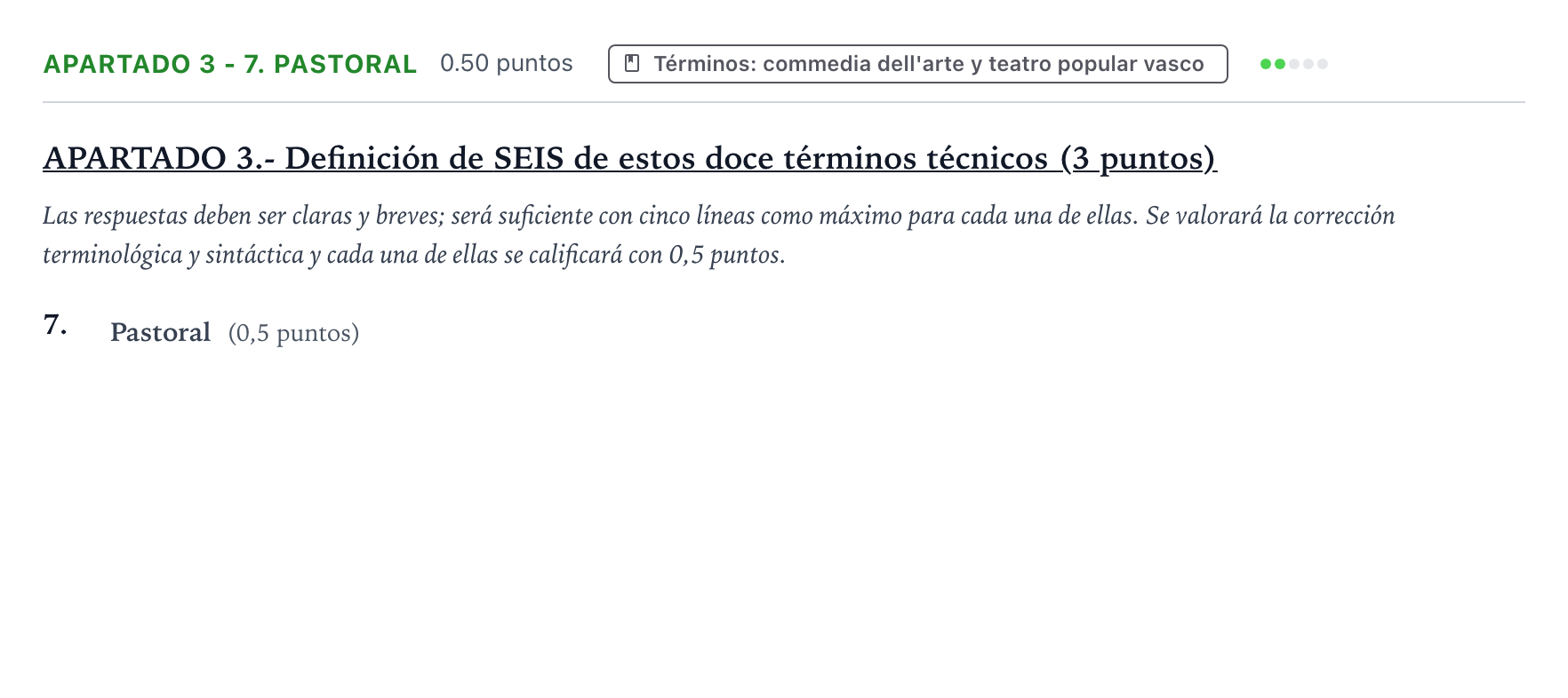 Enunciado: Apartado 3 - 7. Pastoral · Artes Escénicas PAU País Vasco Extraordinaria 2024