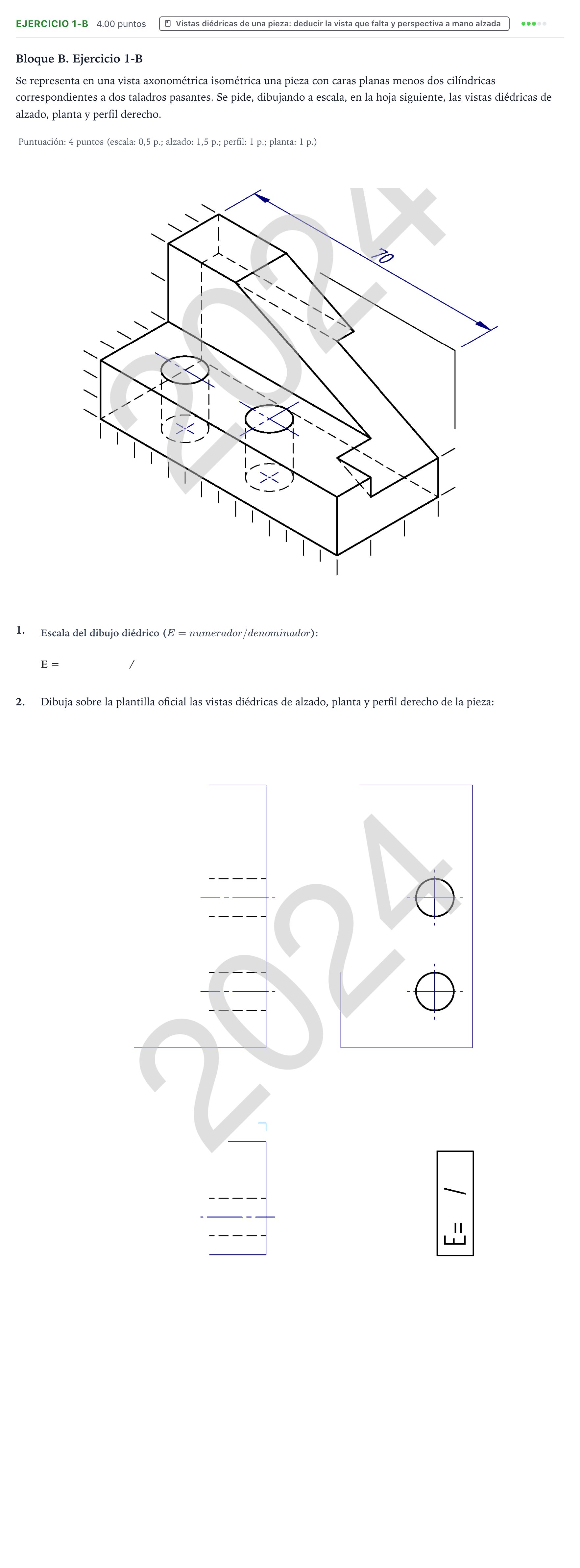 Enunciado: Ejercicio 1-B · Dibujo técnico II PAU País Vasco Extraordinaria 2024