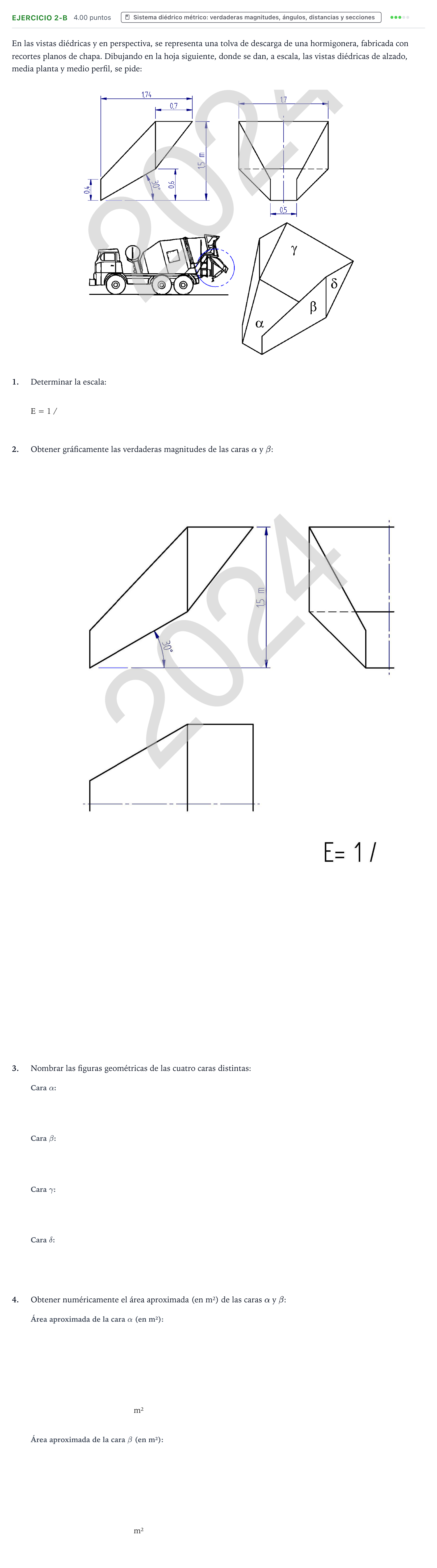 Enunciado: Ejercicio 2-B · Dibujo técnico II PAU País Vasco Extraordinaria 2024