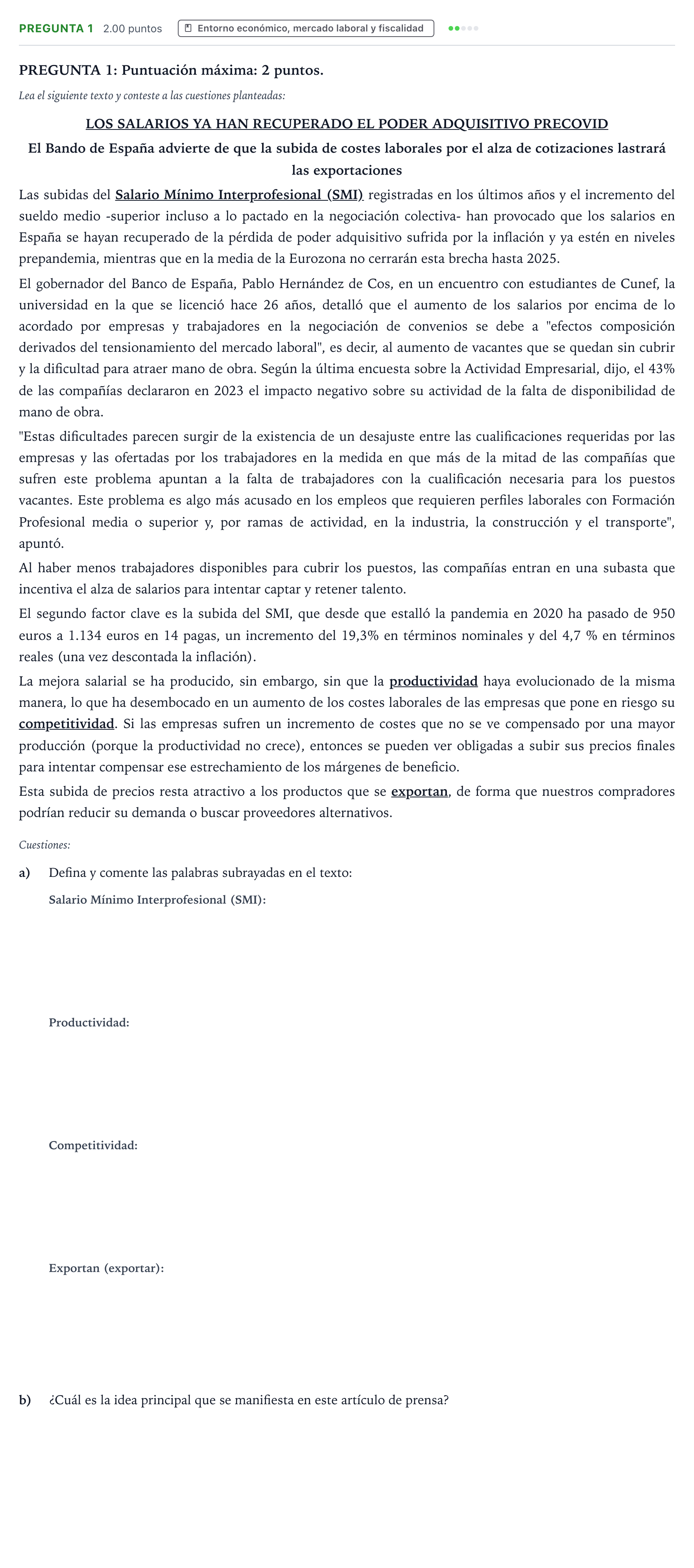 Enunciado: Pregunta 1 · Empresa y Diseño de Modelos de Negocio PAU País Vasco Extraordinaria 2024