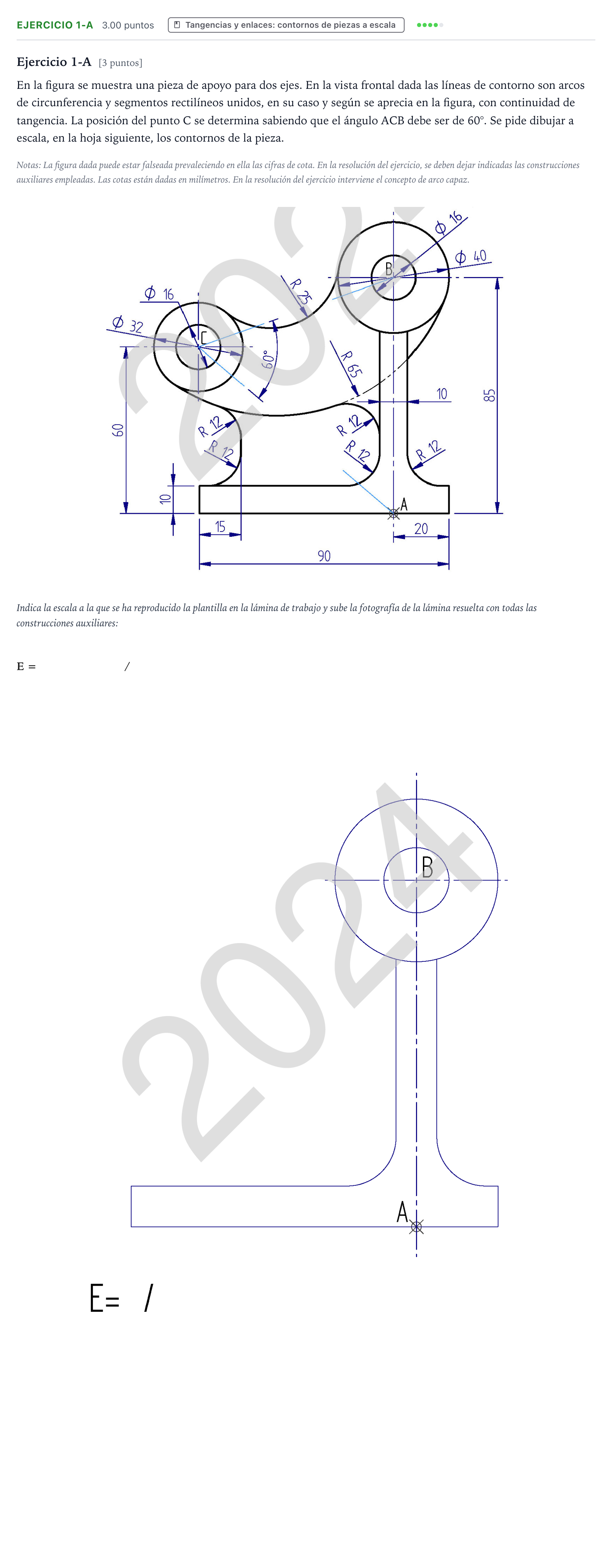 Enunciado: Ejercicio 1-A · Dibujo técnico II PAU País Vasco Ordinaria 2024