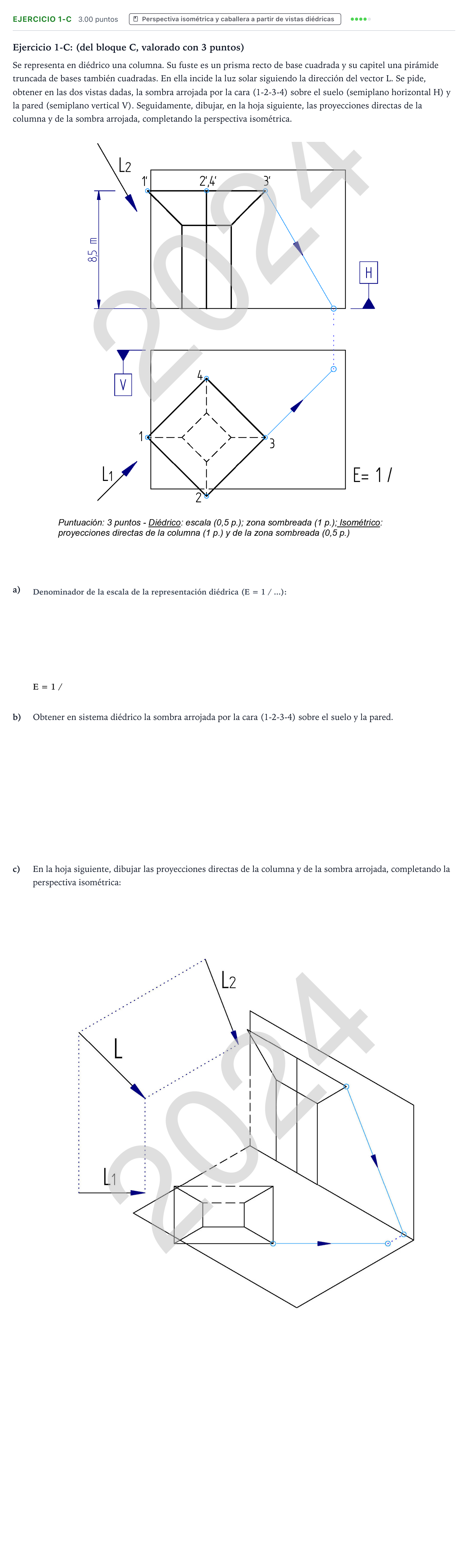 Enunciado: Ejercicio 1-C · Dibujo técnico II PAU País Vasco Ordinaria 2024